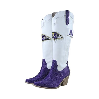  Baltimore Ravens FABGATING by Cuce Women's Crystal Cowboy Boots - White