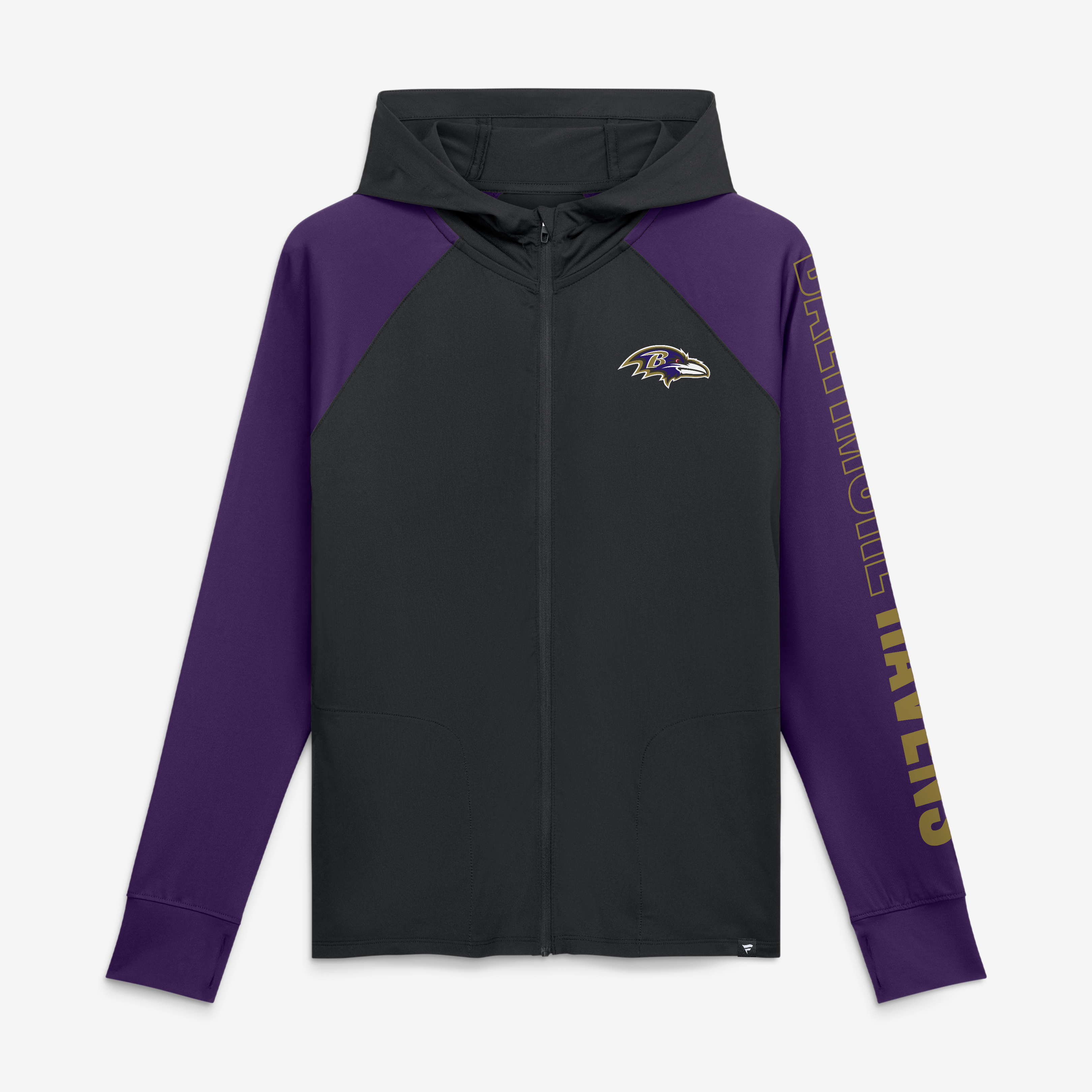 Sweat à capuche zippé raglan noir/violet Baltimore Ravens Cornerback Blitz pour femme de Fanatics