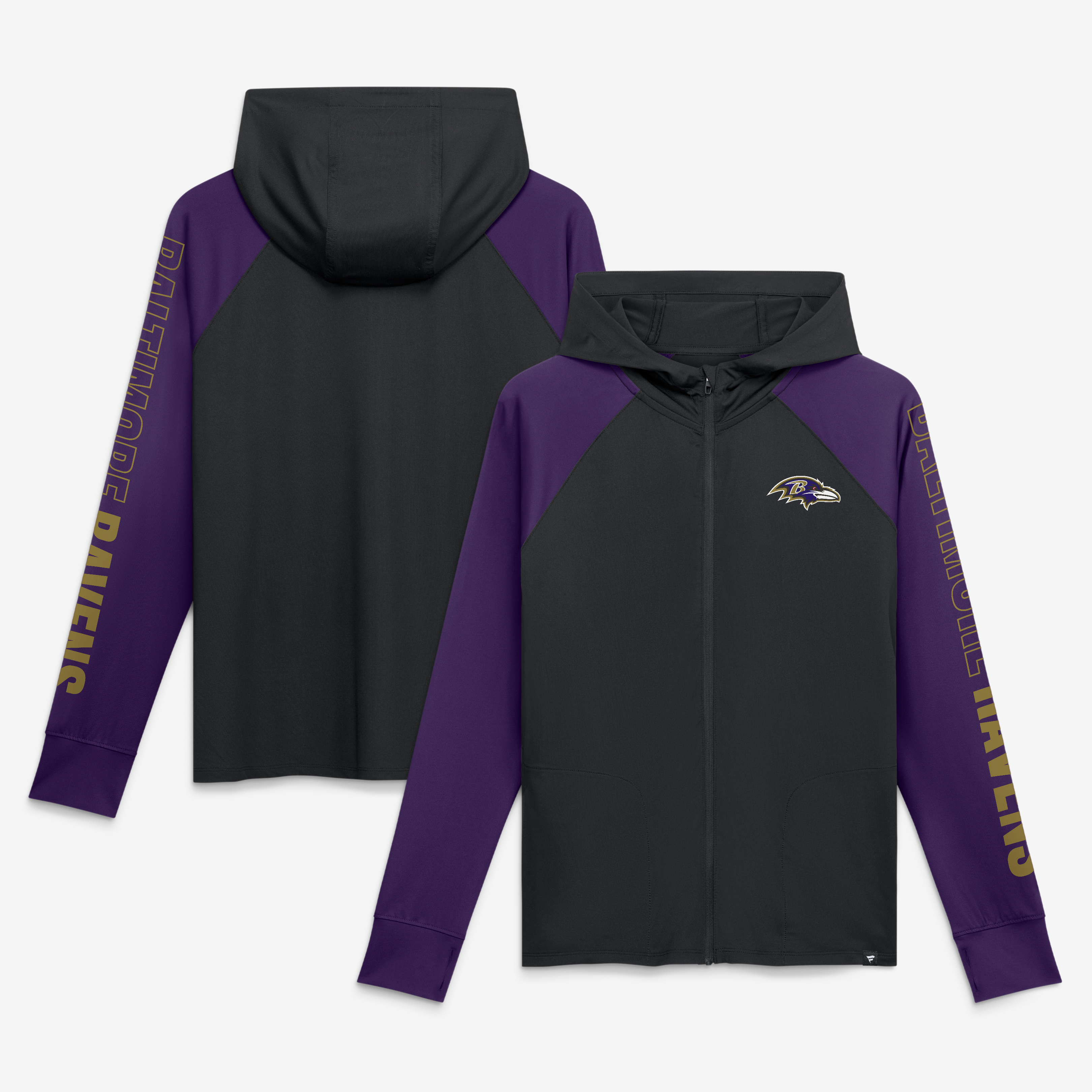 Women's Fanatics Black/Purple Baltimore Ravens Cornerback Blitz​ Raglan Full-Zip Hoodie
