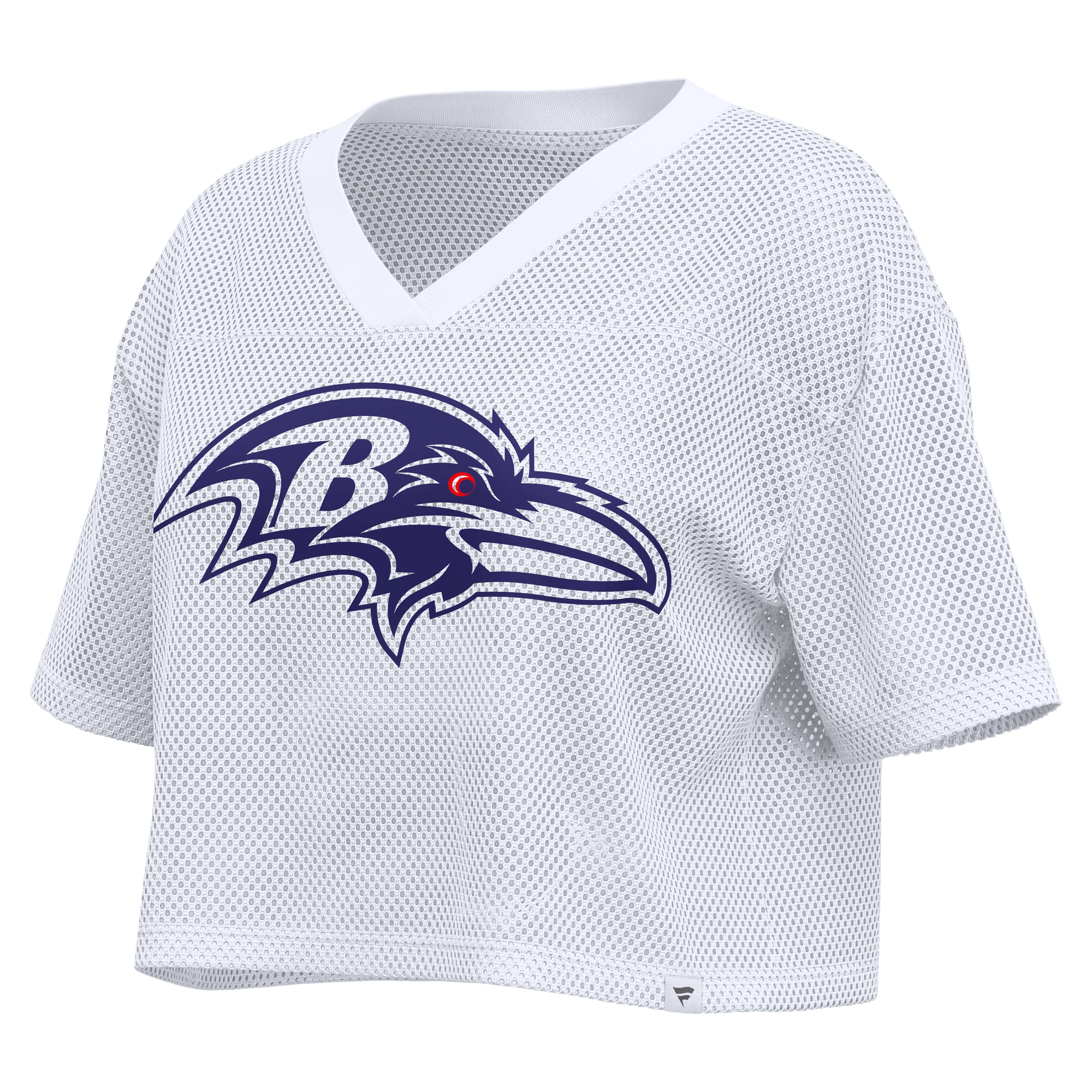 Maillot Fanatics blanc Baltimore Ravens oversize en maille, col V court, pour femme