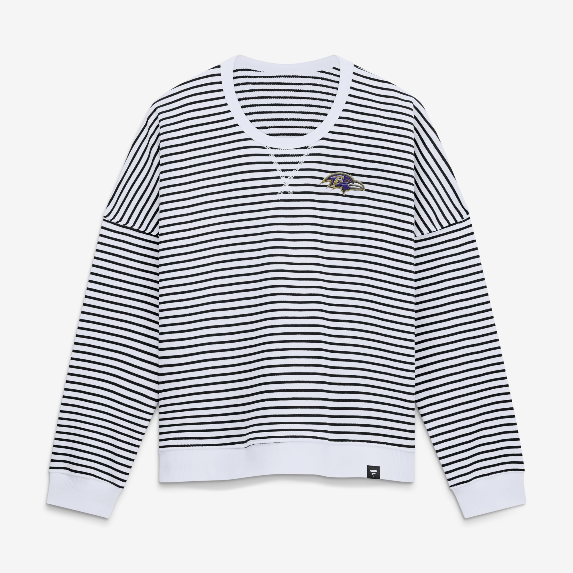 Women's Fanatics White/Black Baltimore Ravens Striped Oversized French Terry Sweatshirt