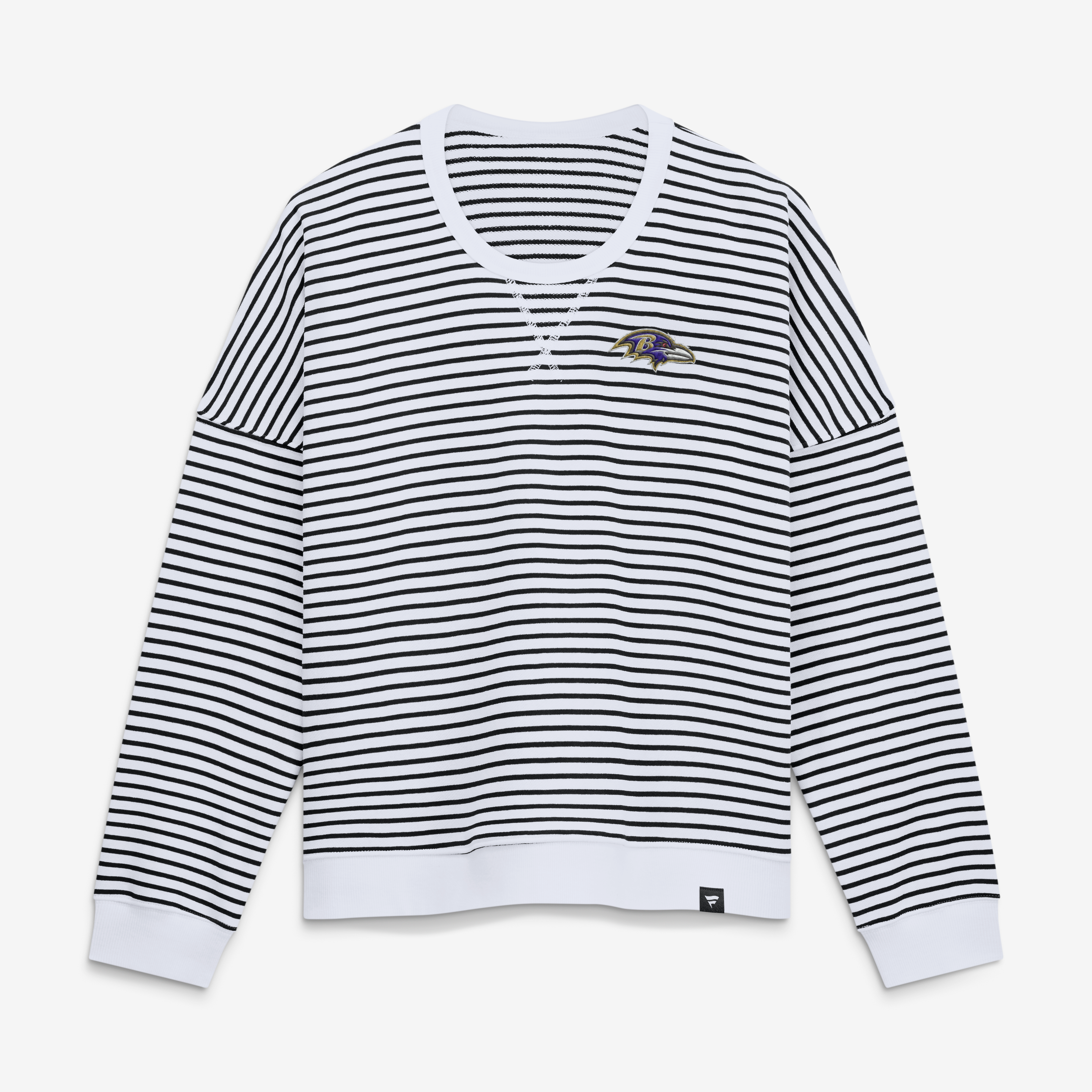 Women's Fanatics White/Black Baltimore Ravens Striped Oversized French Terry Sweatshirt