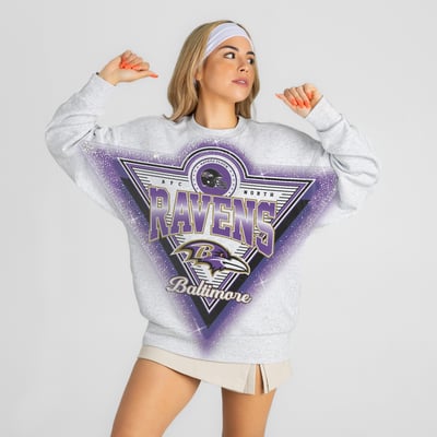 Baltimore Ravens Gameday Couture Women's Chasing Victory Rhinestone Spray Oversized Fleece Sweatshirt - Ash