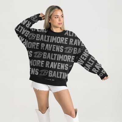 Baltimore Ravens Gameday Couture Women's Oversized Hype Era Rhinestone Text Sweatshirt - Black