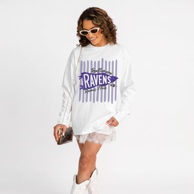 Baltimore Ravens Gameday Couture Women's Rally Stripe Oversized Long Sleeve T-Shirt - White
