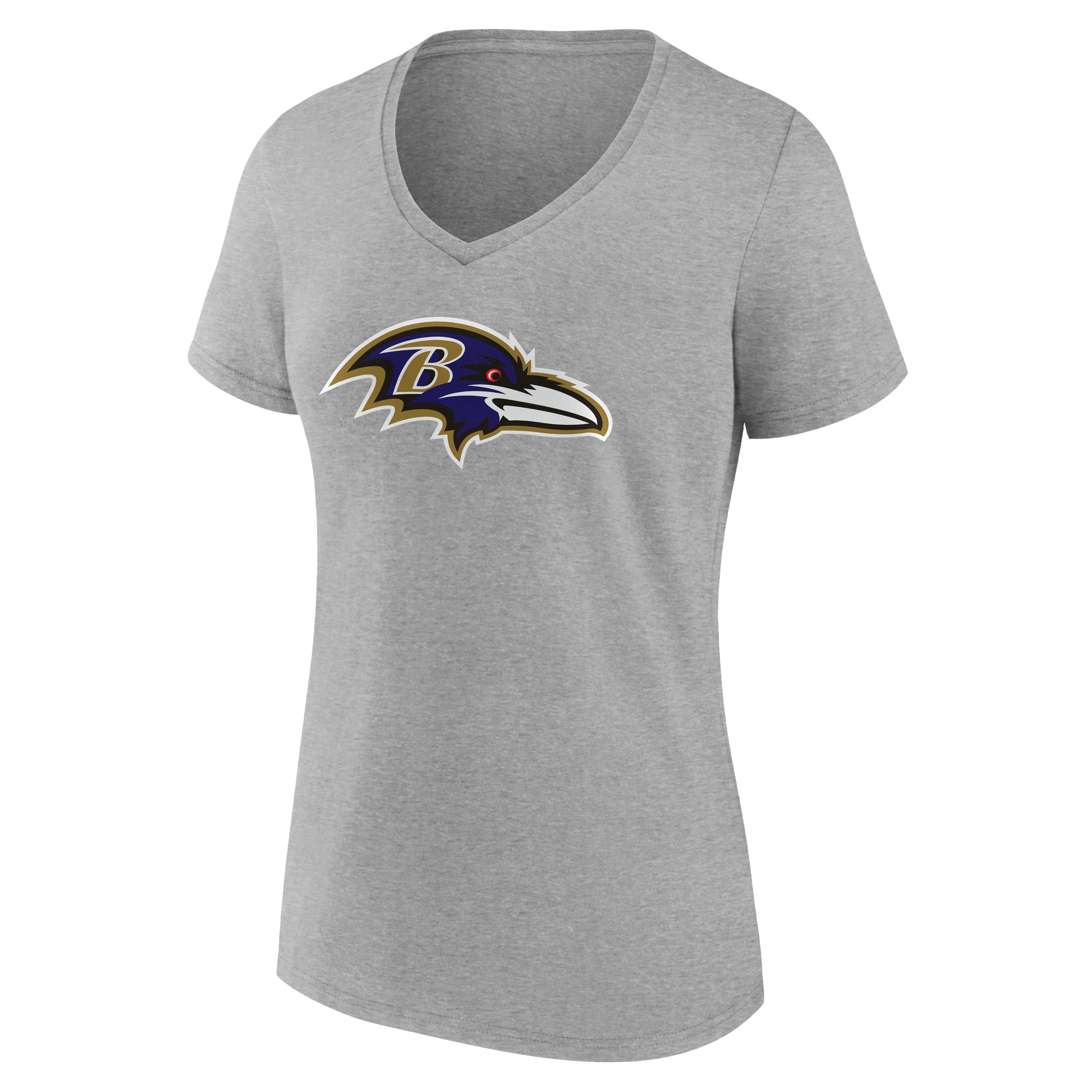 T-shirt gris pour femme Baltimore Ravens, authentique et personnalisé avec nom numéro, col en V