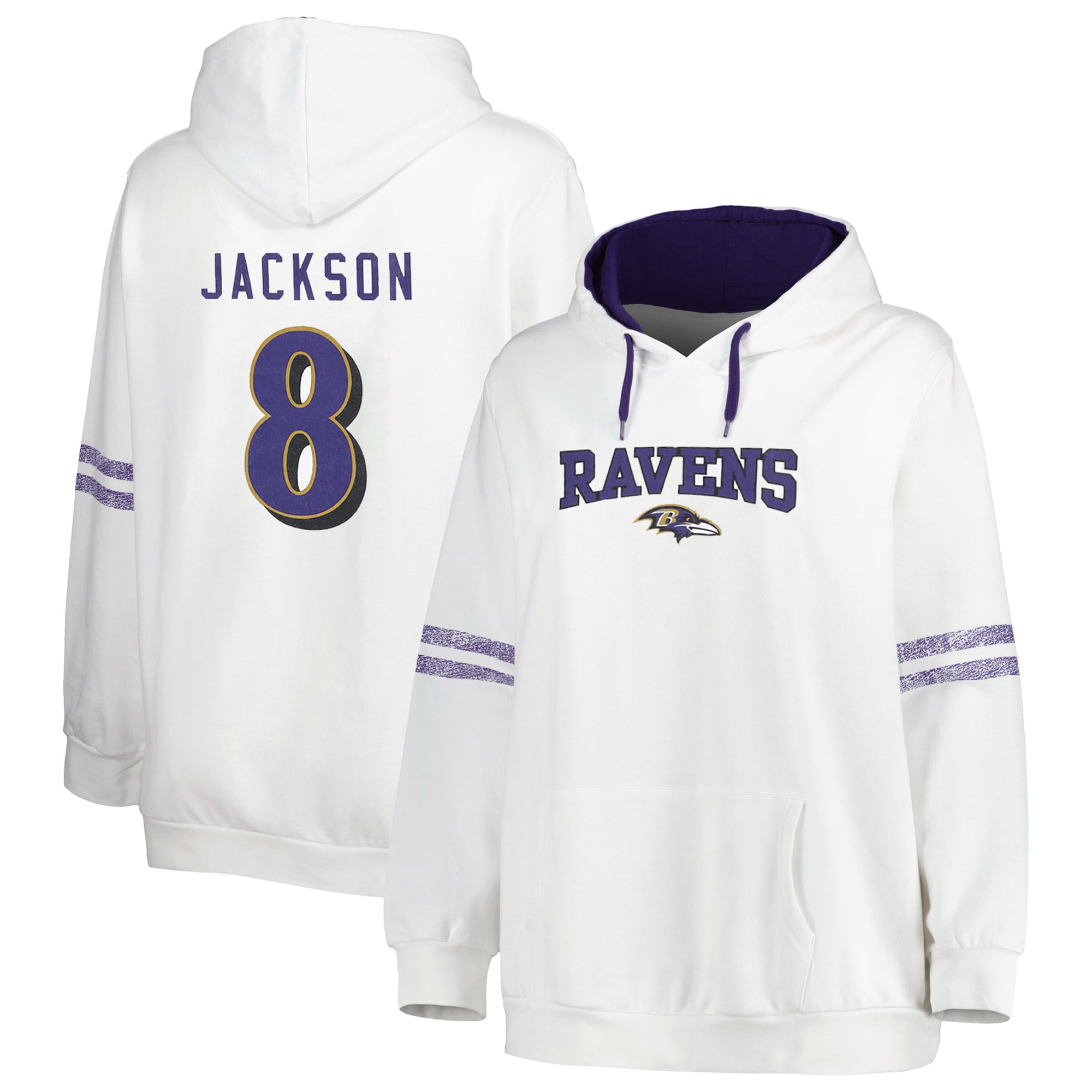 The Ravens LOGOパーカー 白 未使用 Women's Lamar Jackson White/Purple Baltimore Ravens Plus Size Name