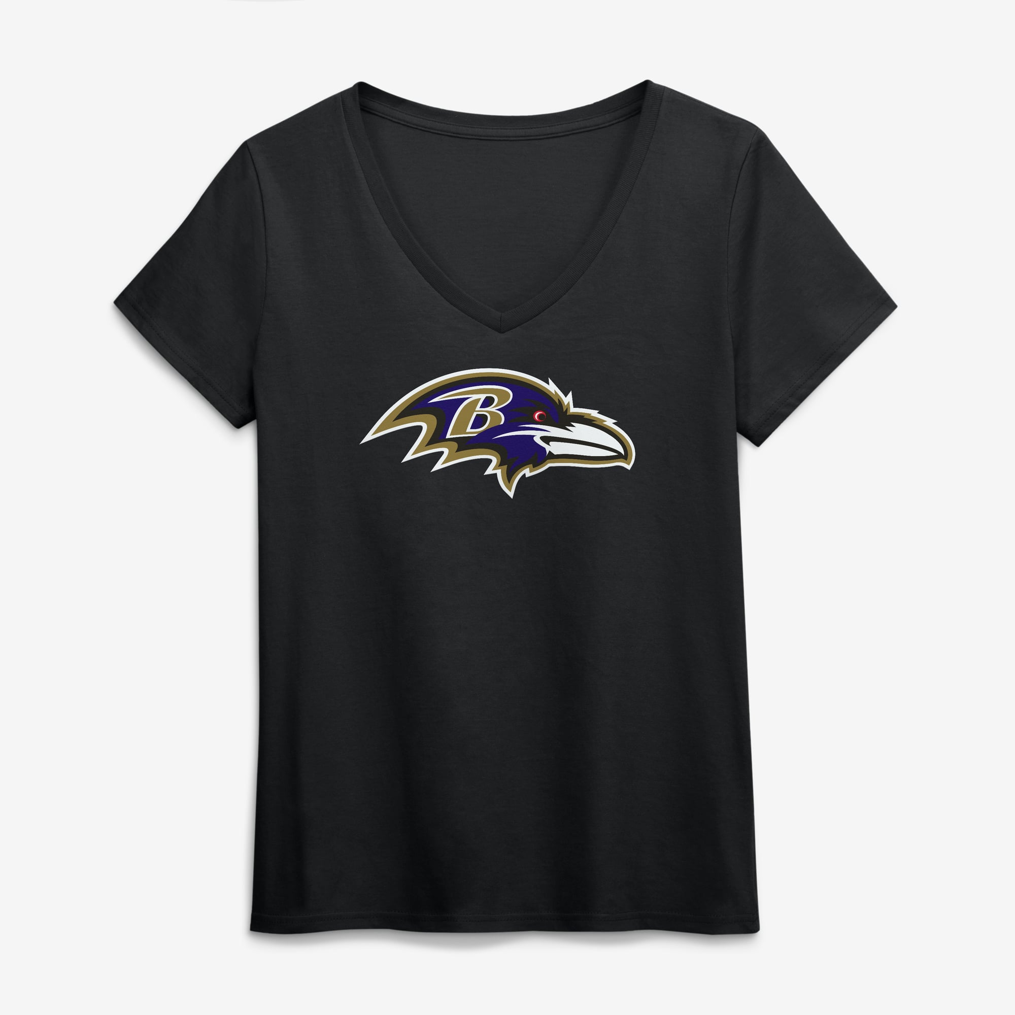 Women's Logo Athletic Black Baltimore Ravens Primary V-Neck T-Shirt