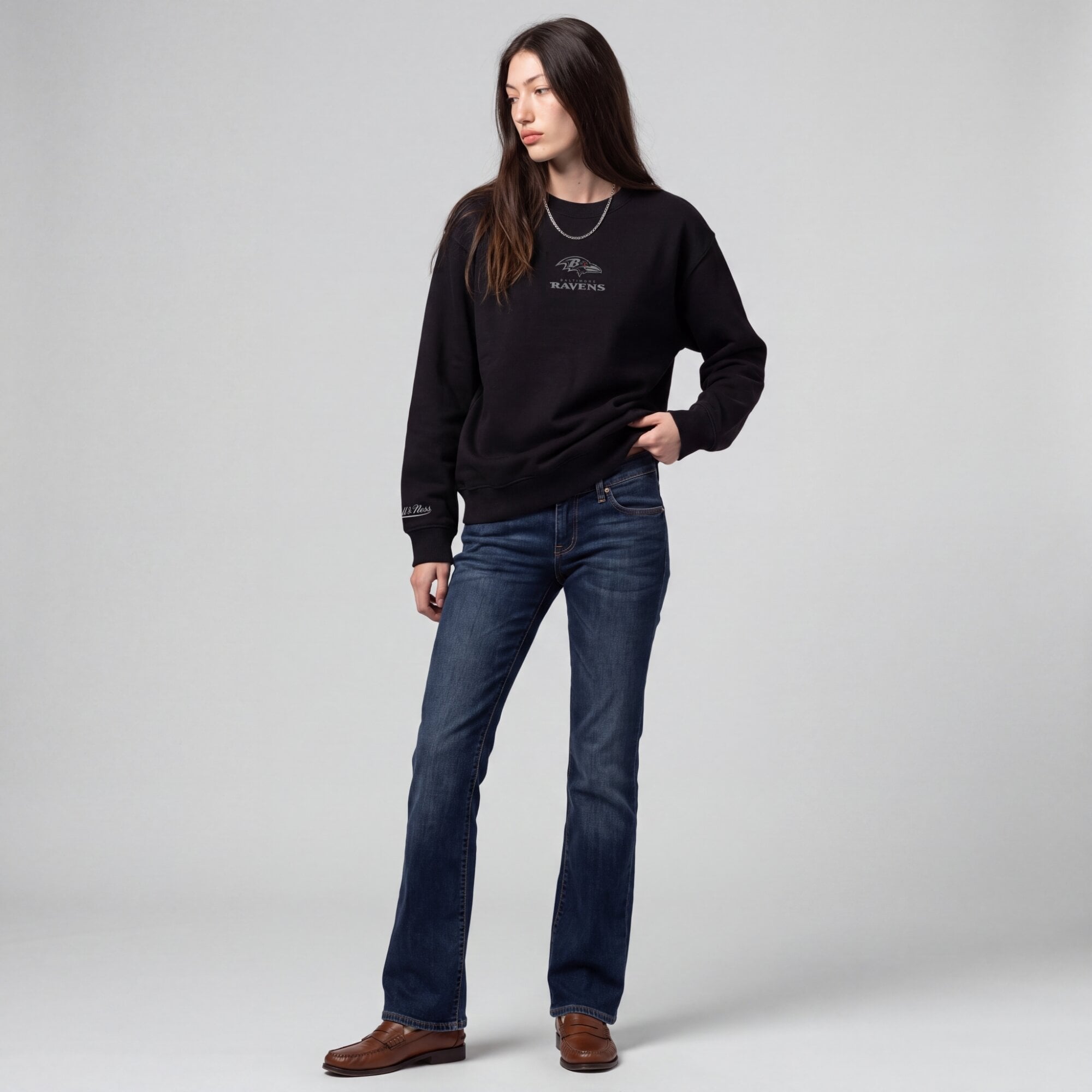 Sweat-shirt en polaire Mitchell & Ness Core Essentials Micro Logo Noir Baltimore Ravens pour femme