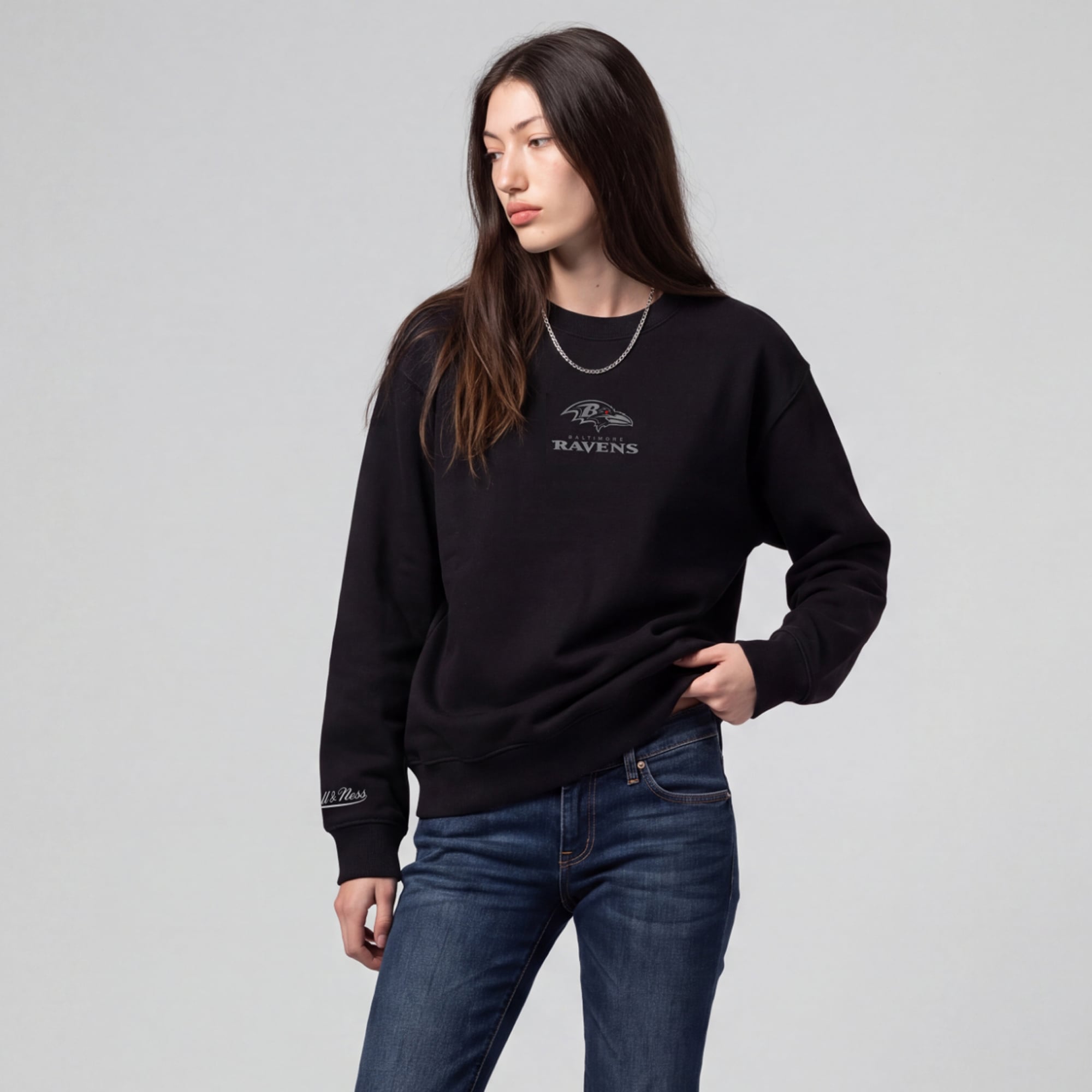 Women's Mitchell & Ness Baltimore Ravens Core Essentials Micro Logo Fleece Sweatshirt
