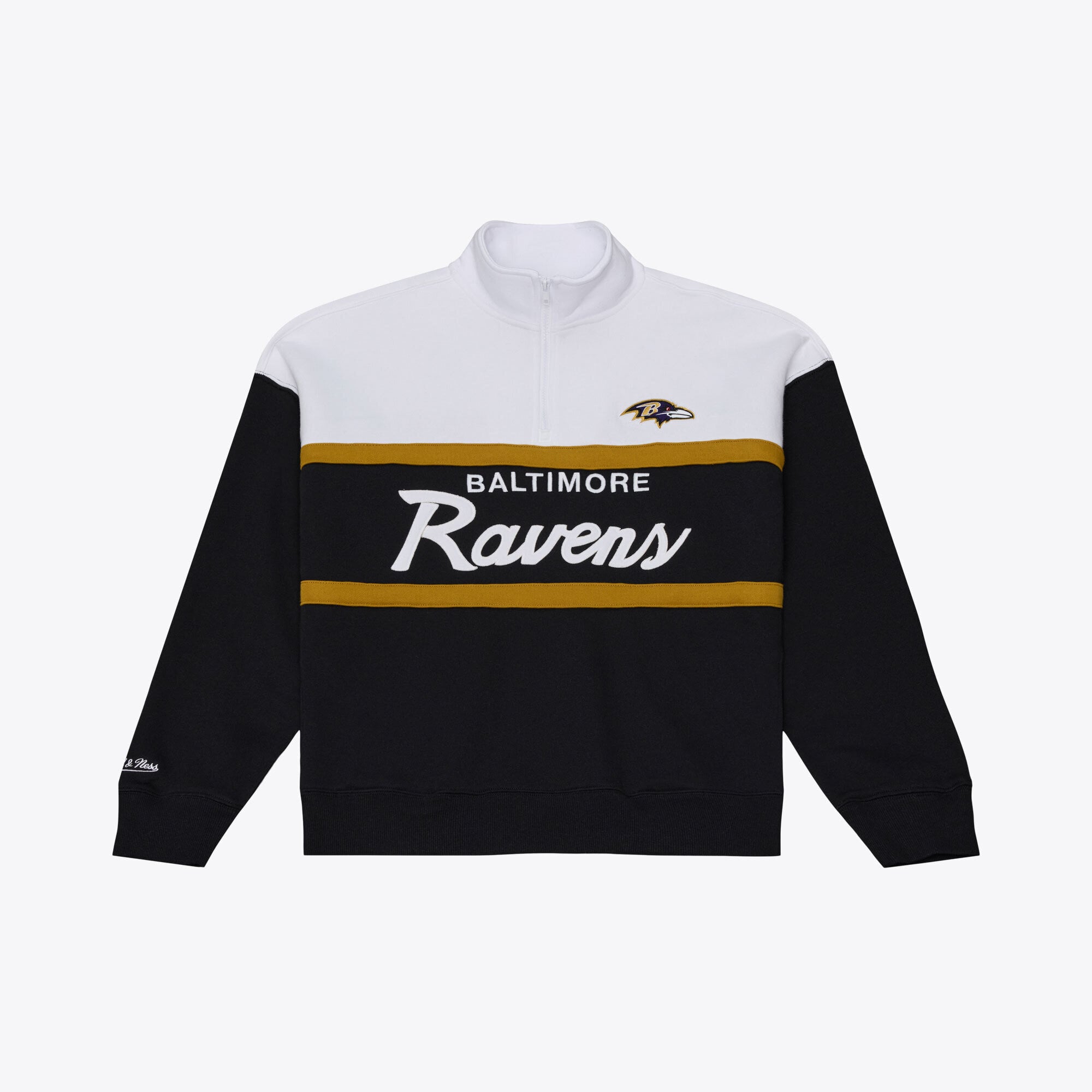 Pull à col zippé Mitchell & Ness violet pour femme, modèle Baltimore Ravens Head Coach