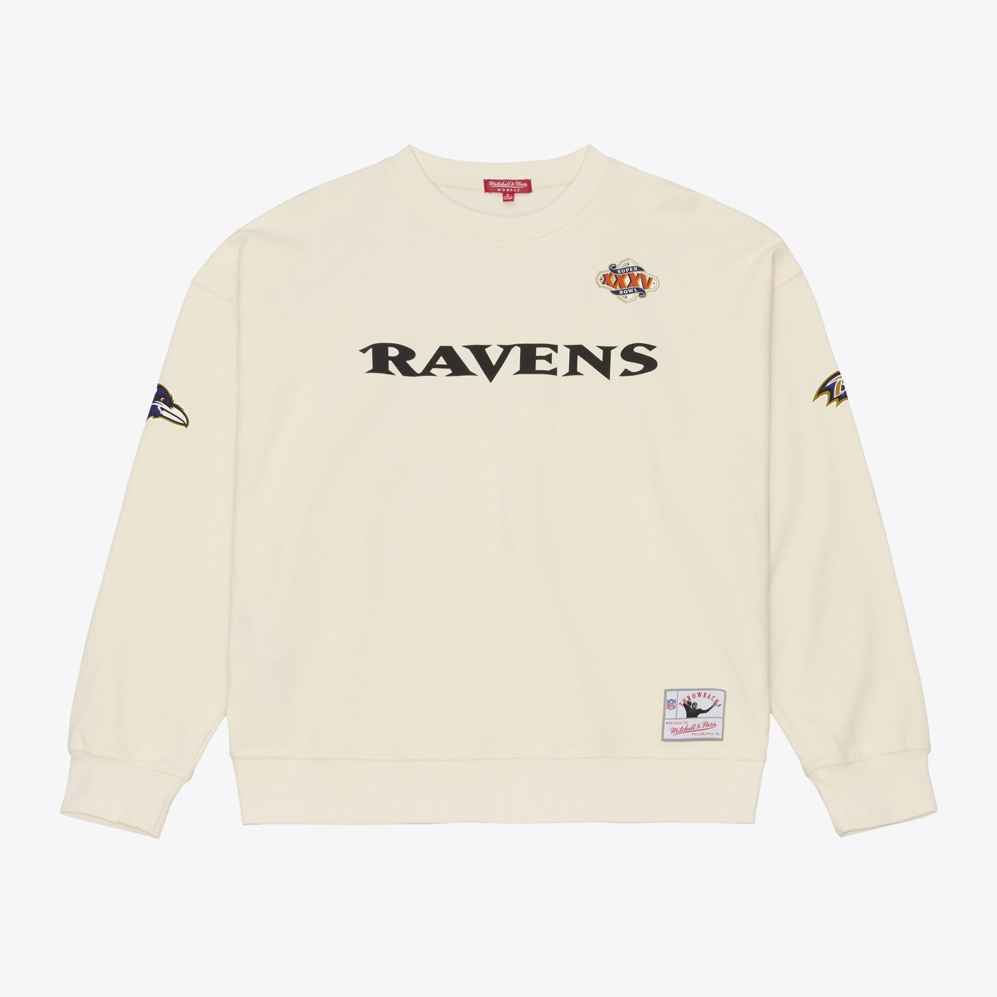 Sweat-shirt Mitchell & Ness Ray Lewis crème Baltimore Ravens pour femme