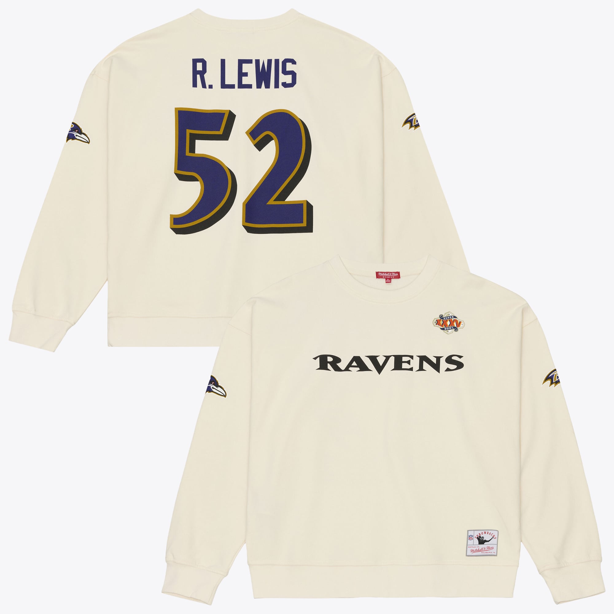 Sweat-shirt Mitchell & Ness Ray Lewis crème Baltimore Ravens pour femme
