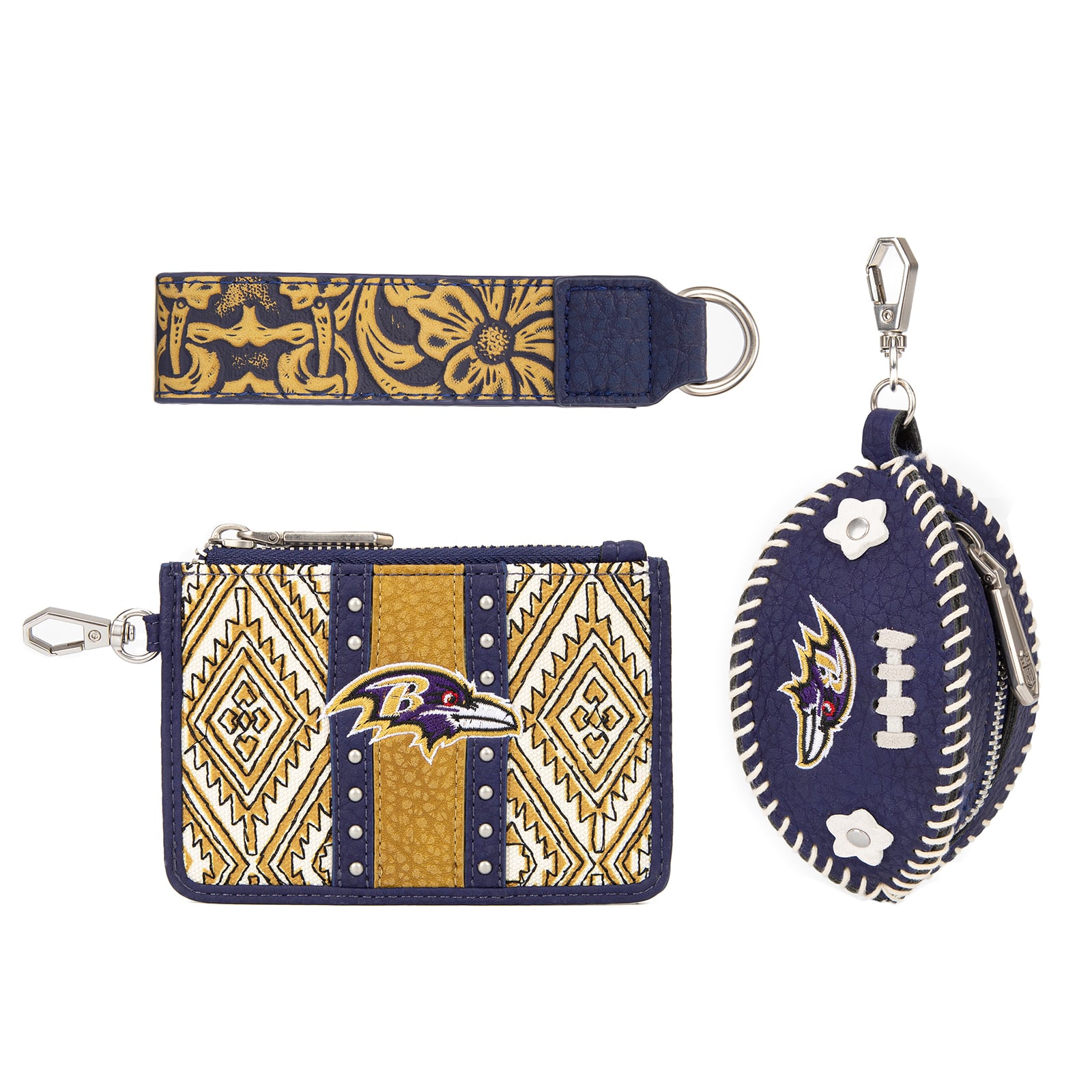 Portefeuille et bracelet porte-clés football Montana West Baltimore Ravens pour femme