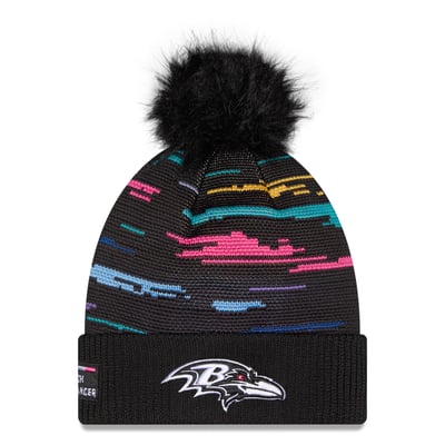 Baltimore Ravens New Era Women's 2026 NFL Crucial Catch Cuffed Knit Hat with Pom - Black