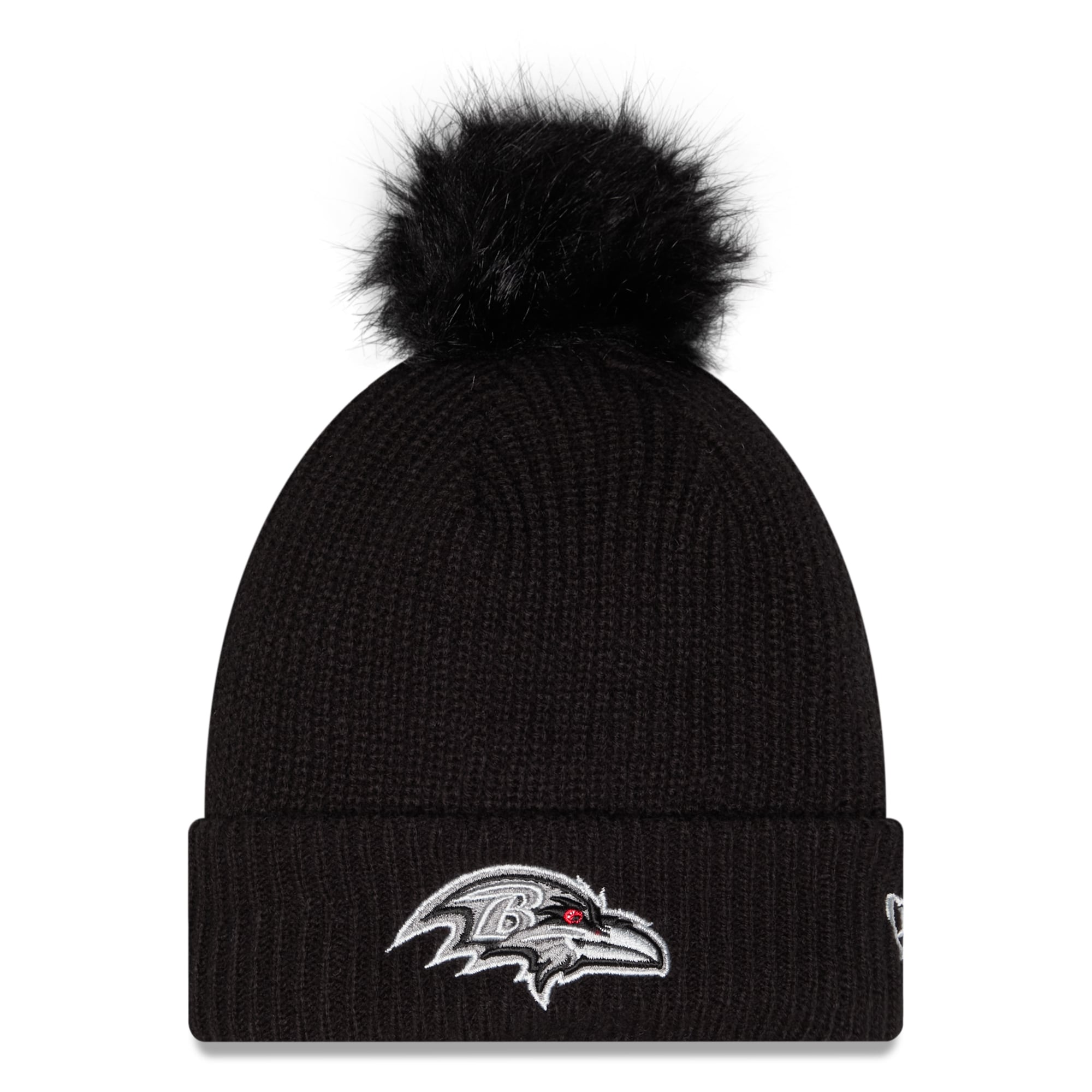 Bonnet à revers New Era noir pour femme, Baltimore Ravens 2026 Salute To Service, avec pompon