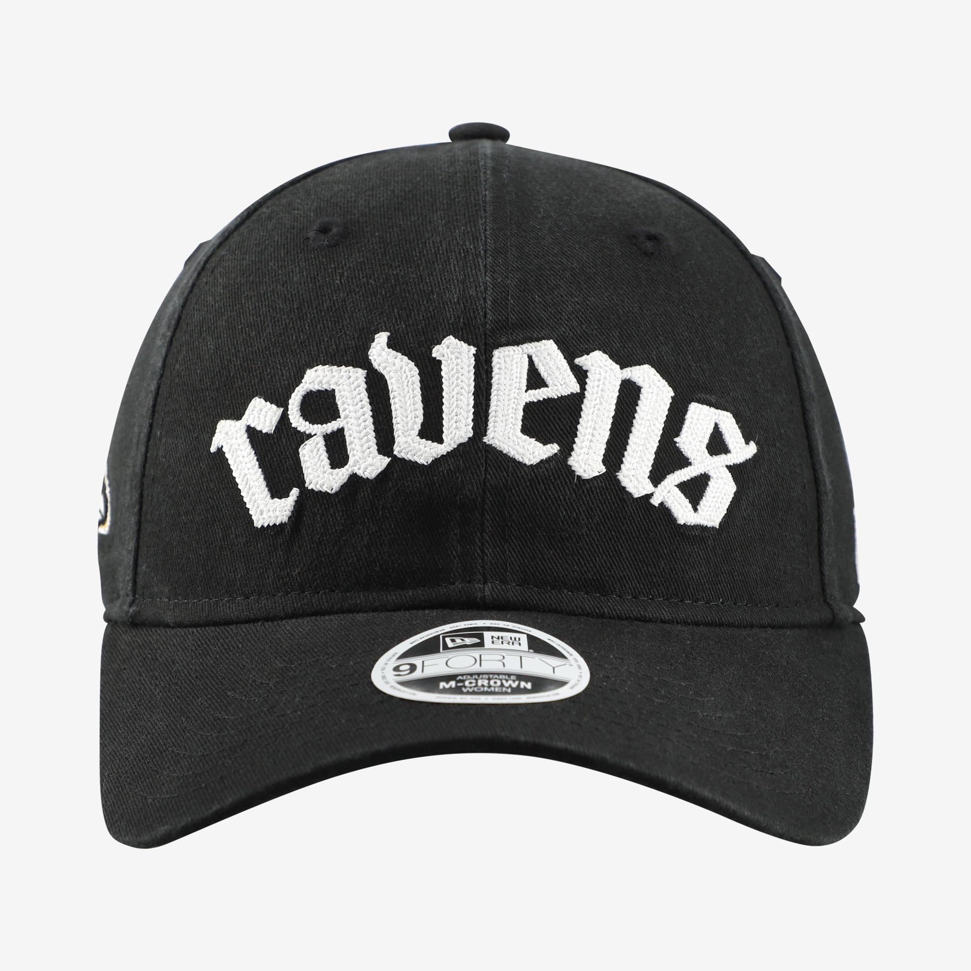 Casquette ajustable New Era noire Baltimore Ravens, police gothique 9FORTY M-Crown