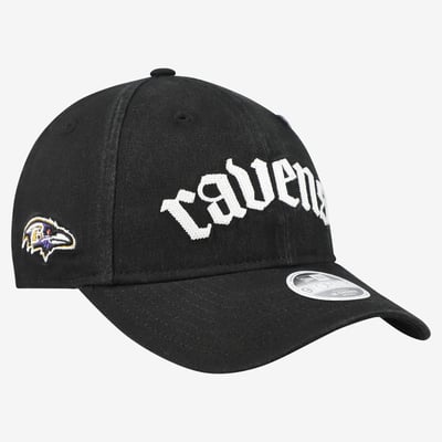 Baltimore Ravens New Era Women's Gothic Font 9FORTY M-Crown Adjustable Hat - Black
