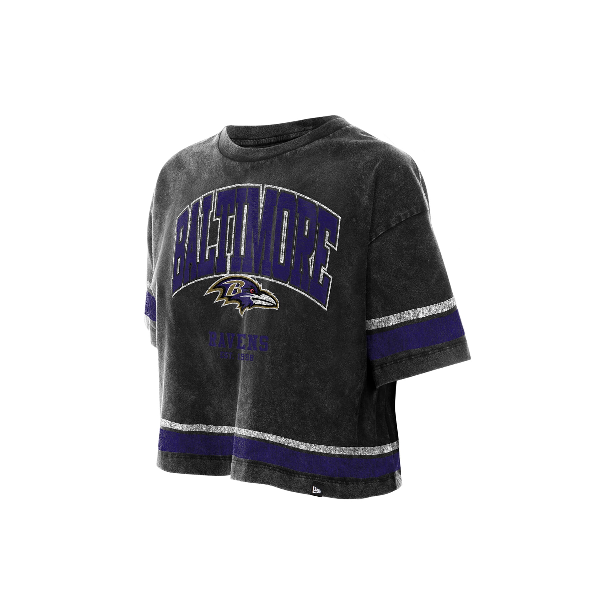 Women's New Era Black Baltimore Ravens Lifestyle Mineral Wash Boxy Cropped T-Shirt
