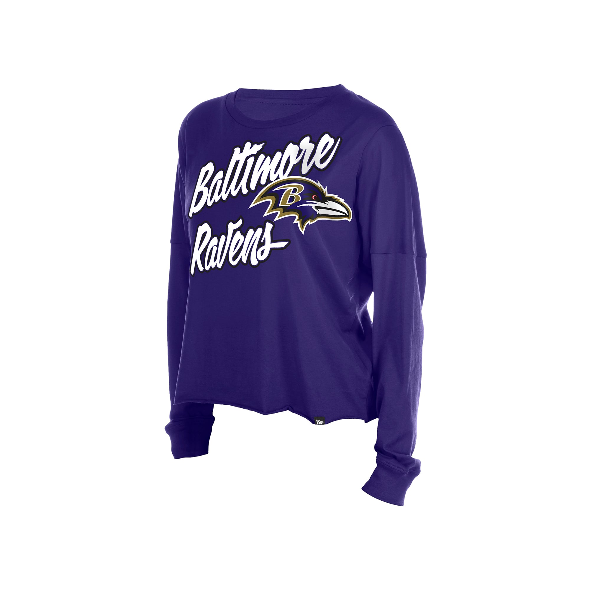 Women's New Era  Purple Baltimore Ravens Cropped Oversized Long Sleeve T-Shirt