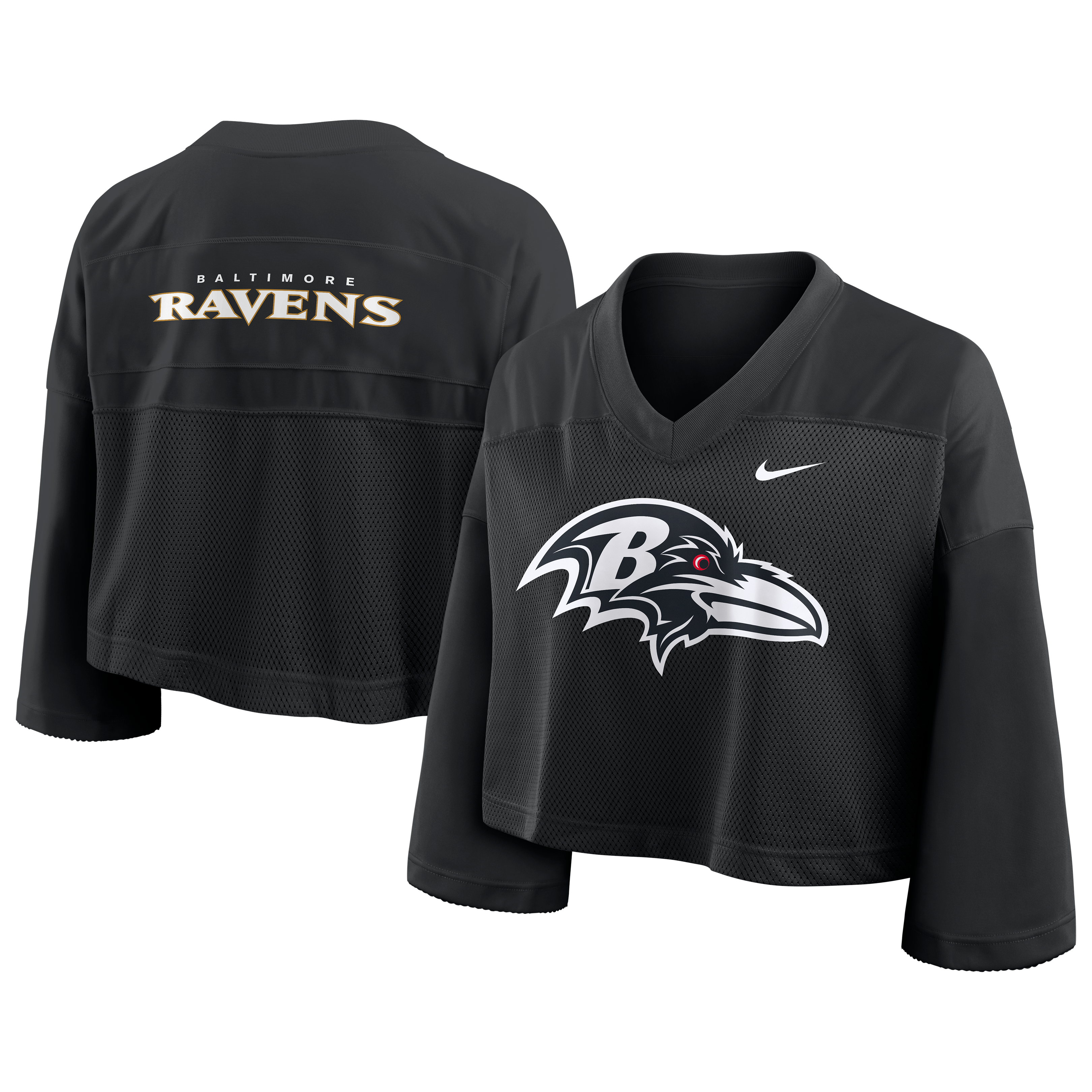 Women's Nike Black Baltimore Ravens Rewind Cropped Mesh Dri-FIT Fashion Jersey