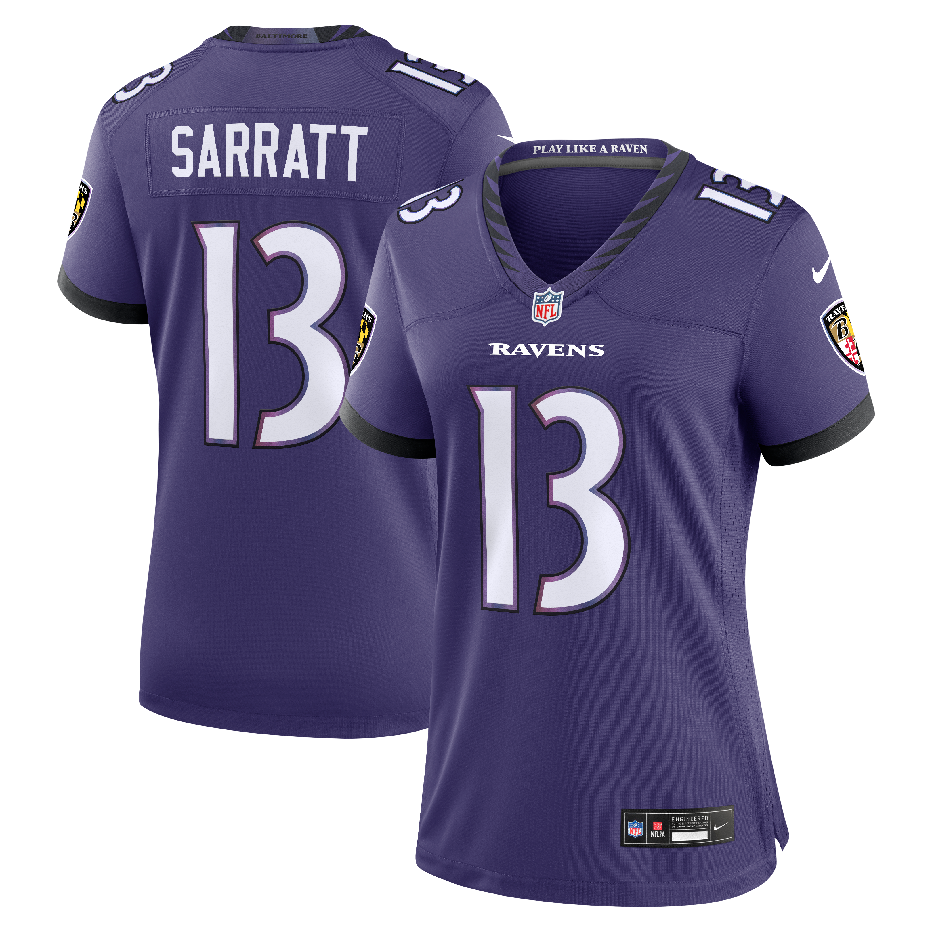 Women's Nike Elijah Sarratt Purple Baltimore Ravens Team Game Jersey