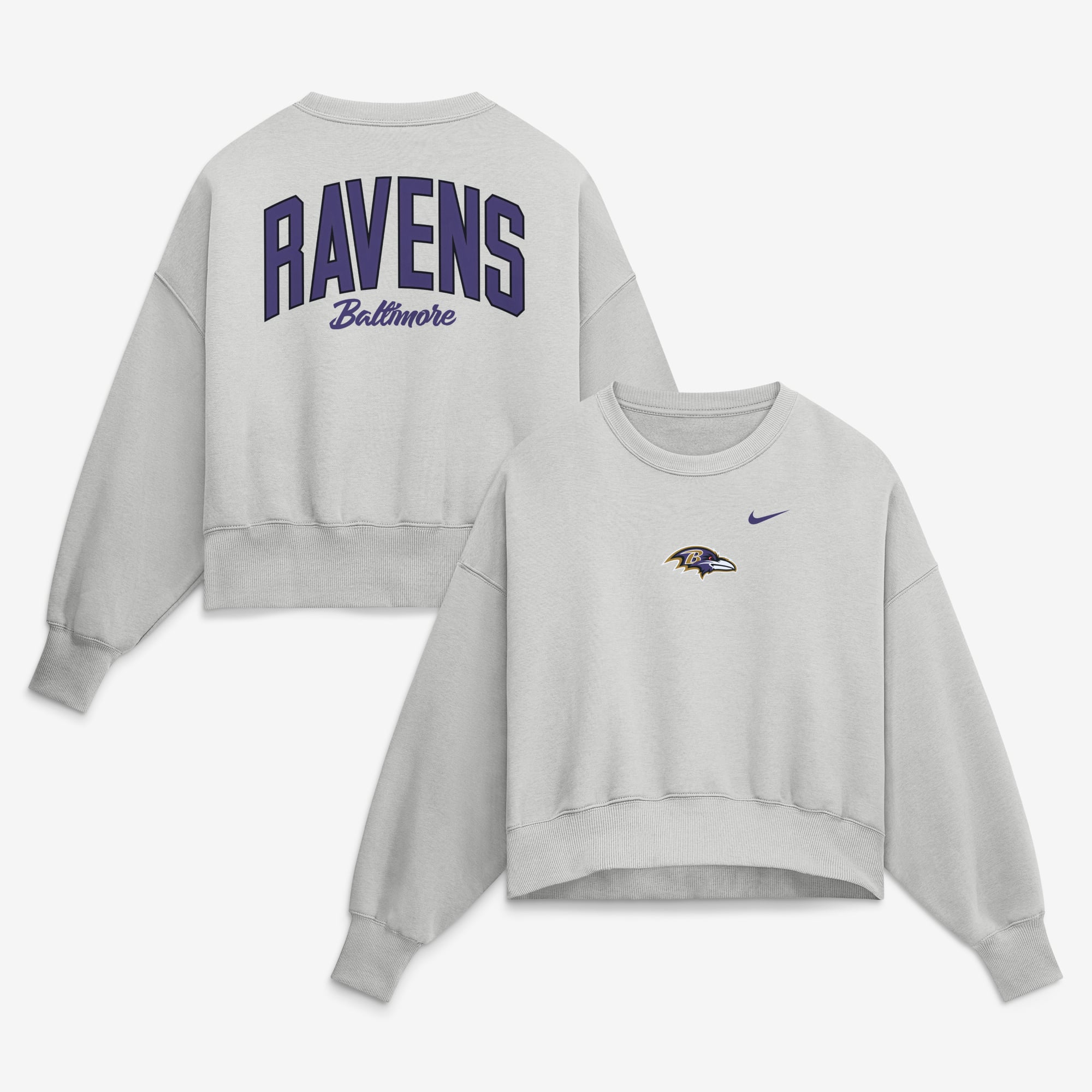 Women's Nike Gray Baltimore Ravens Oversized Primetime Phoenix Fleece Sweatshirt