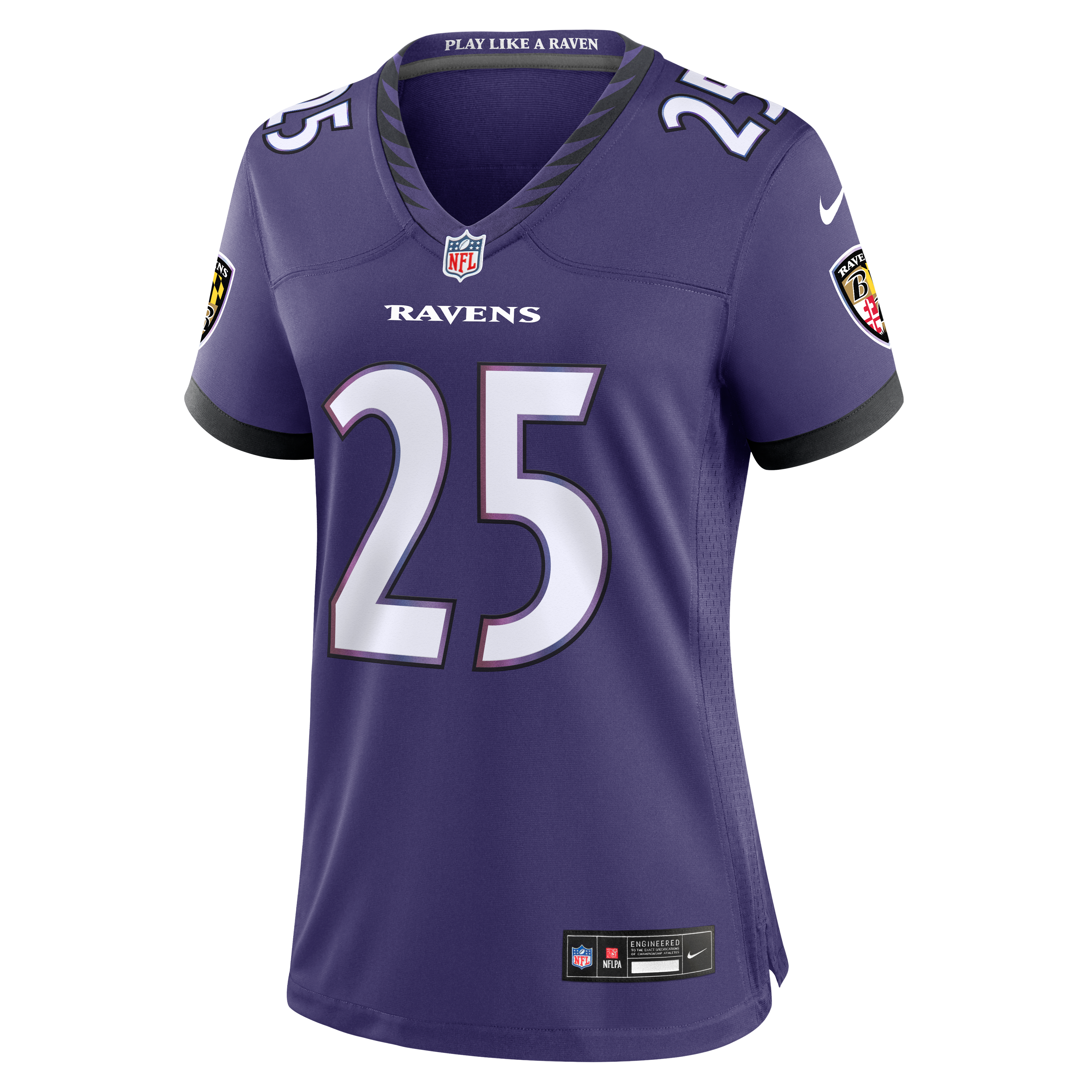 Maillot de match Nike K'Von Wallace violet pour femme, équipe des Ravens Baltimore