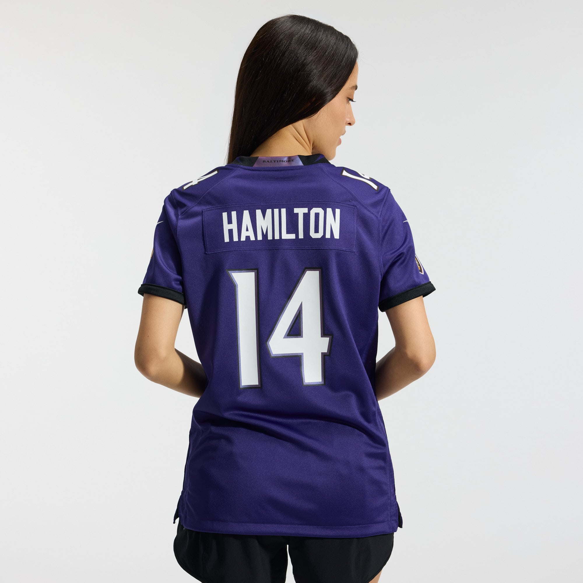 Maillot de match Nike Kyle Hamilton violet des Ravens Baltimore pour femmes