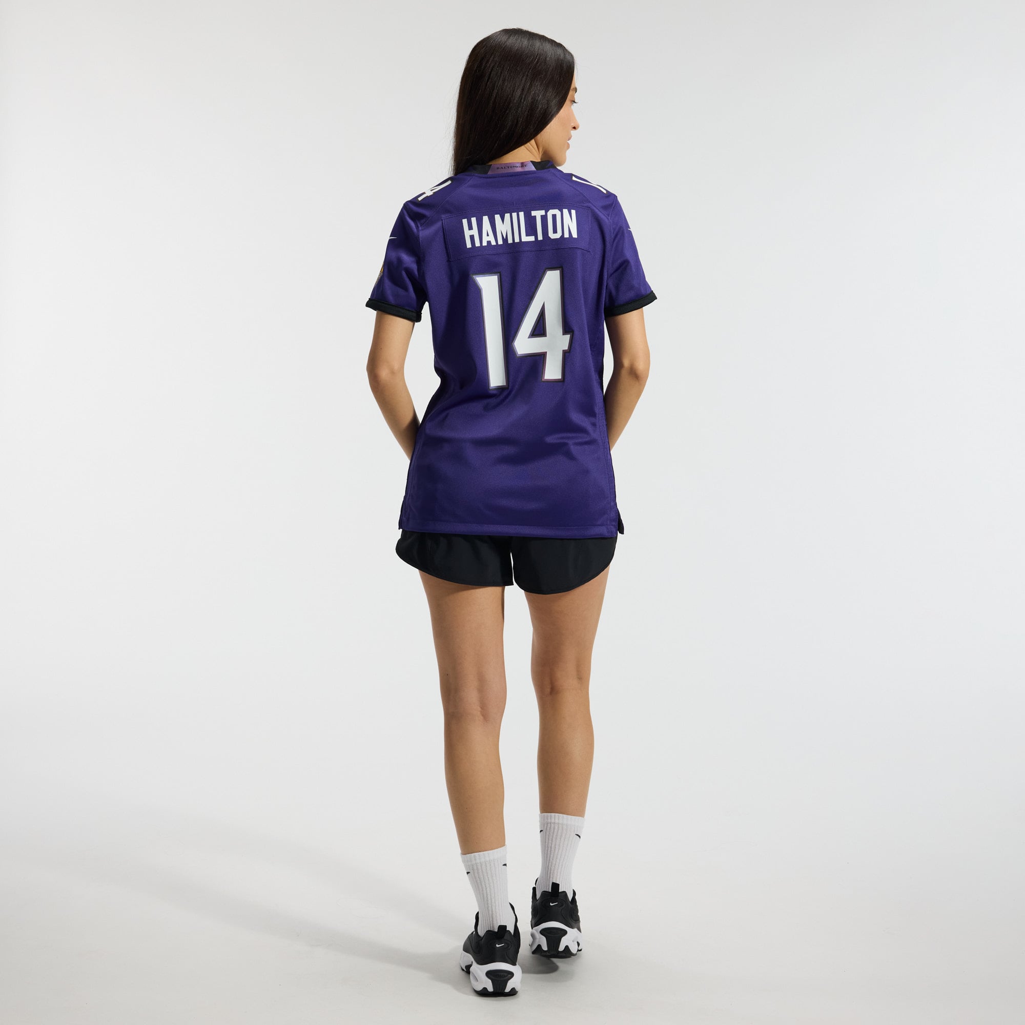 Maillot de match Nike Kyle Hamilton violet des Ravens Baltimore pour femmes