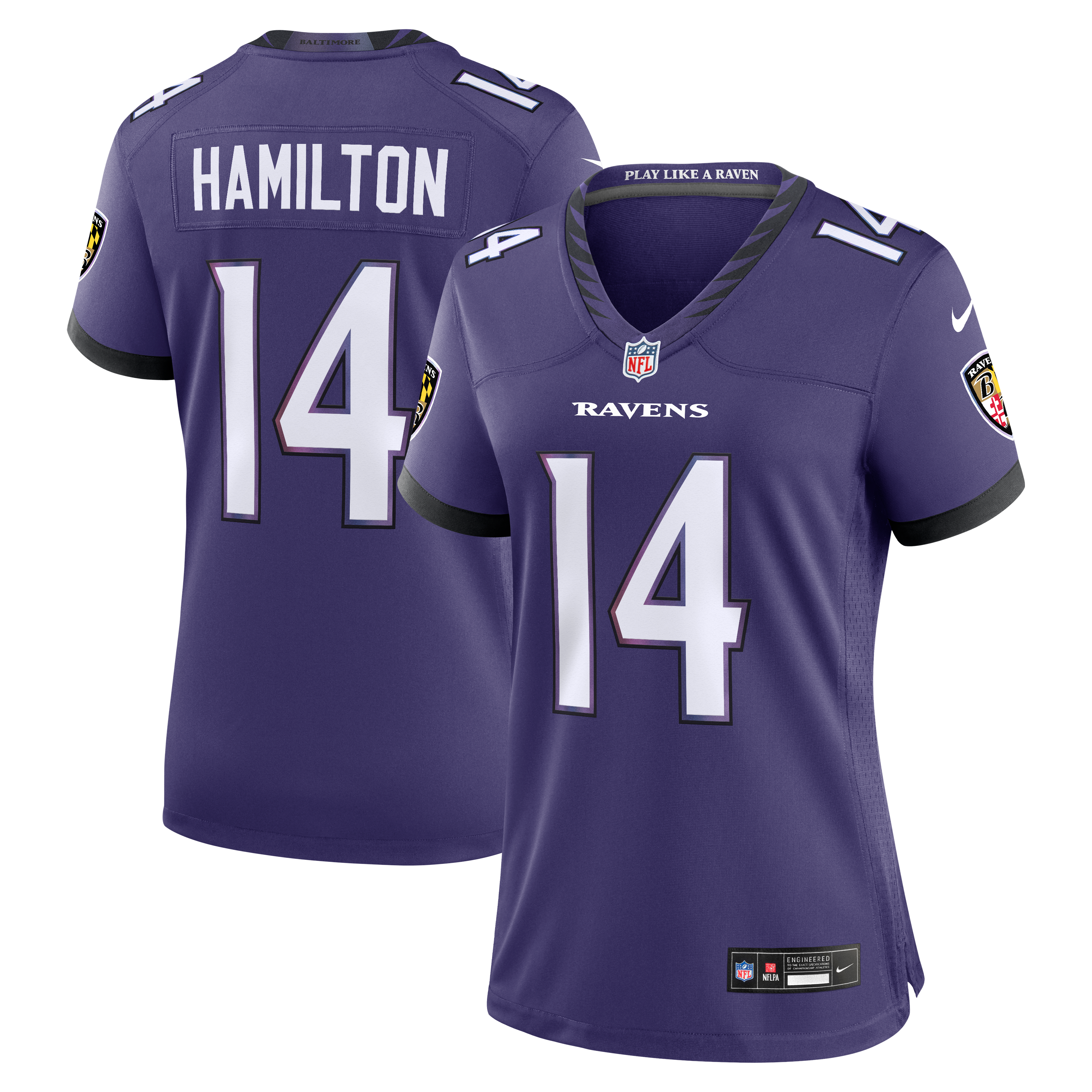 Maillot de match Nike Kyle Hamilton violet des Ravens Baltimore pour femmes