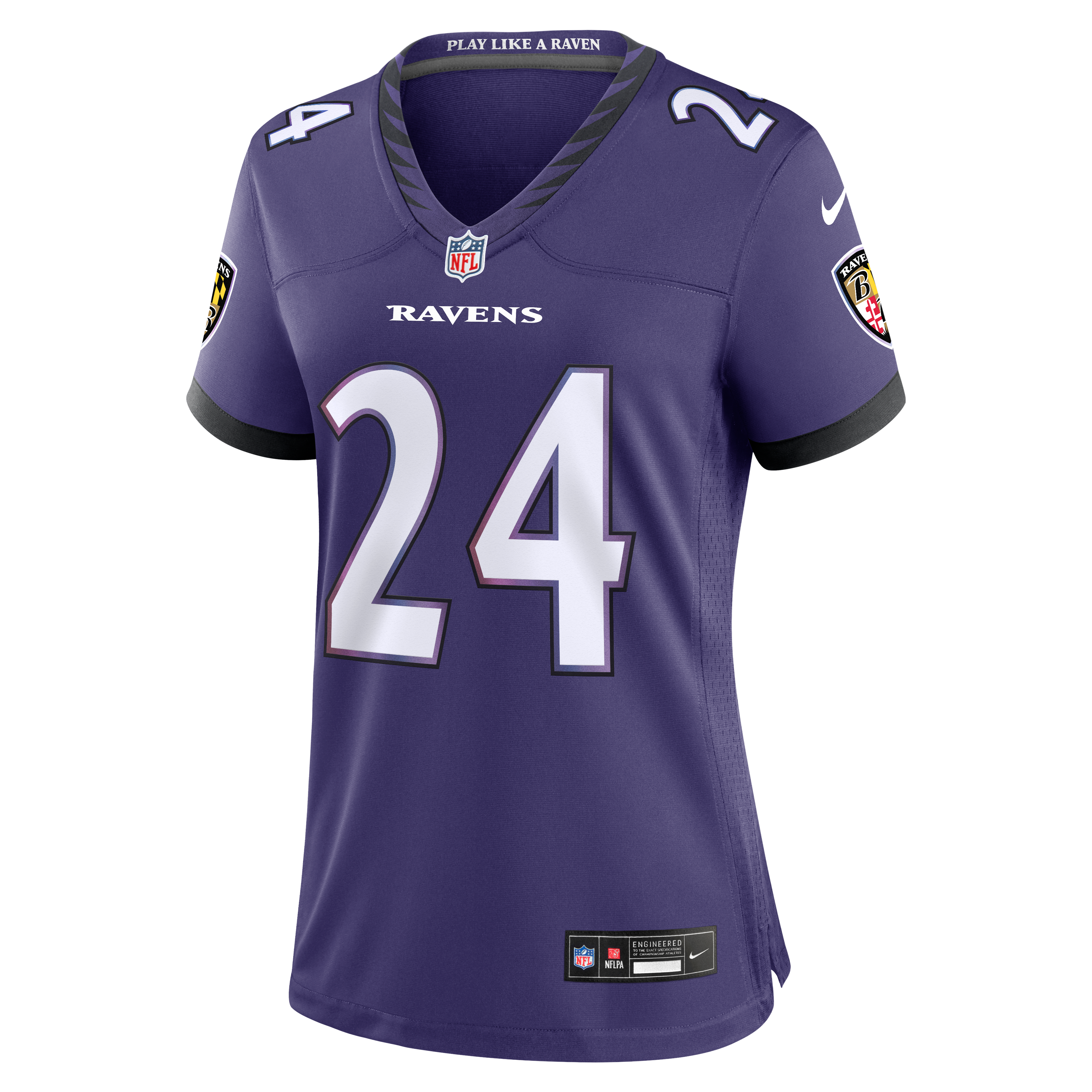 Maillot de match Nike Malaki Starks violet pour femme, équipe des Ravens Baltimore