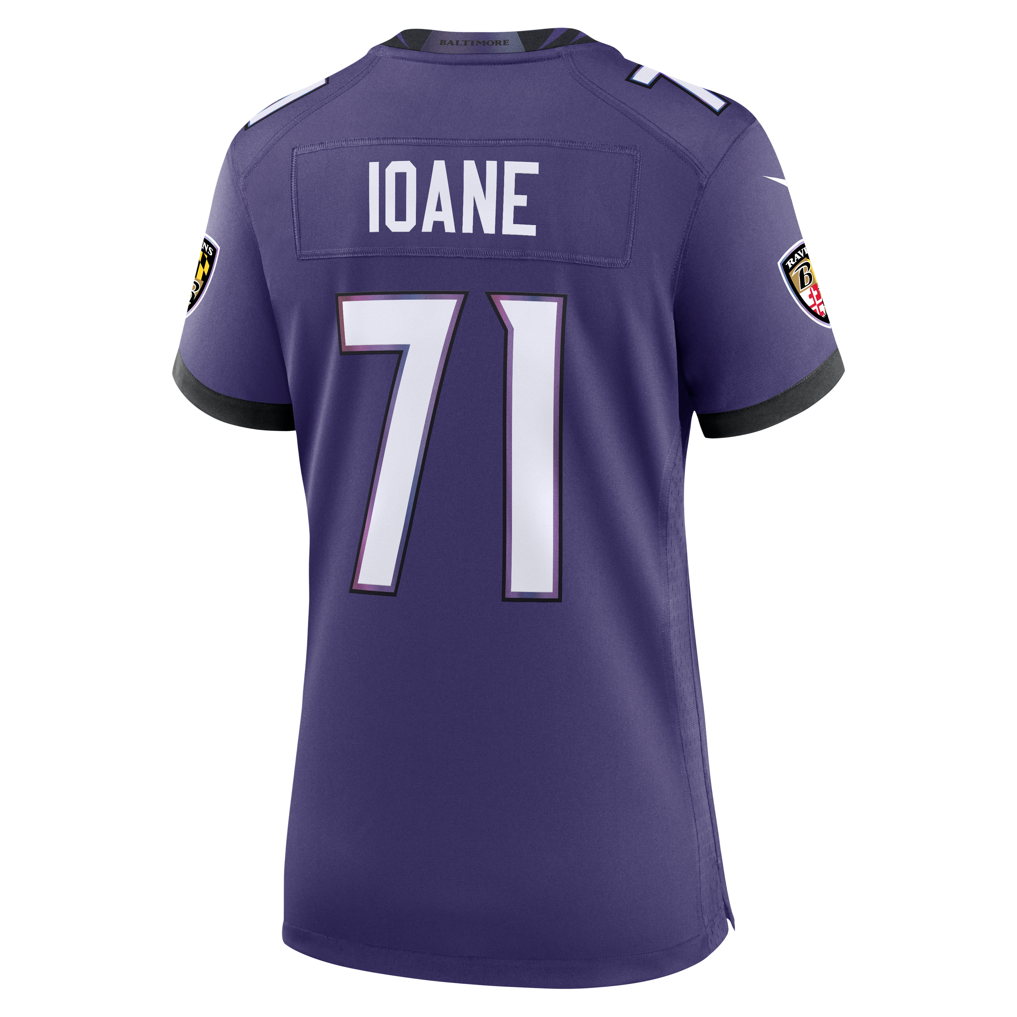 Maillot de match Nike Olaivavega Ioane violet pour femme, équipe des Ravens Baltimore
