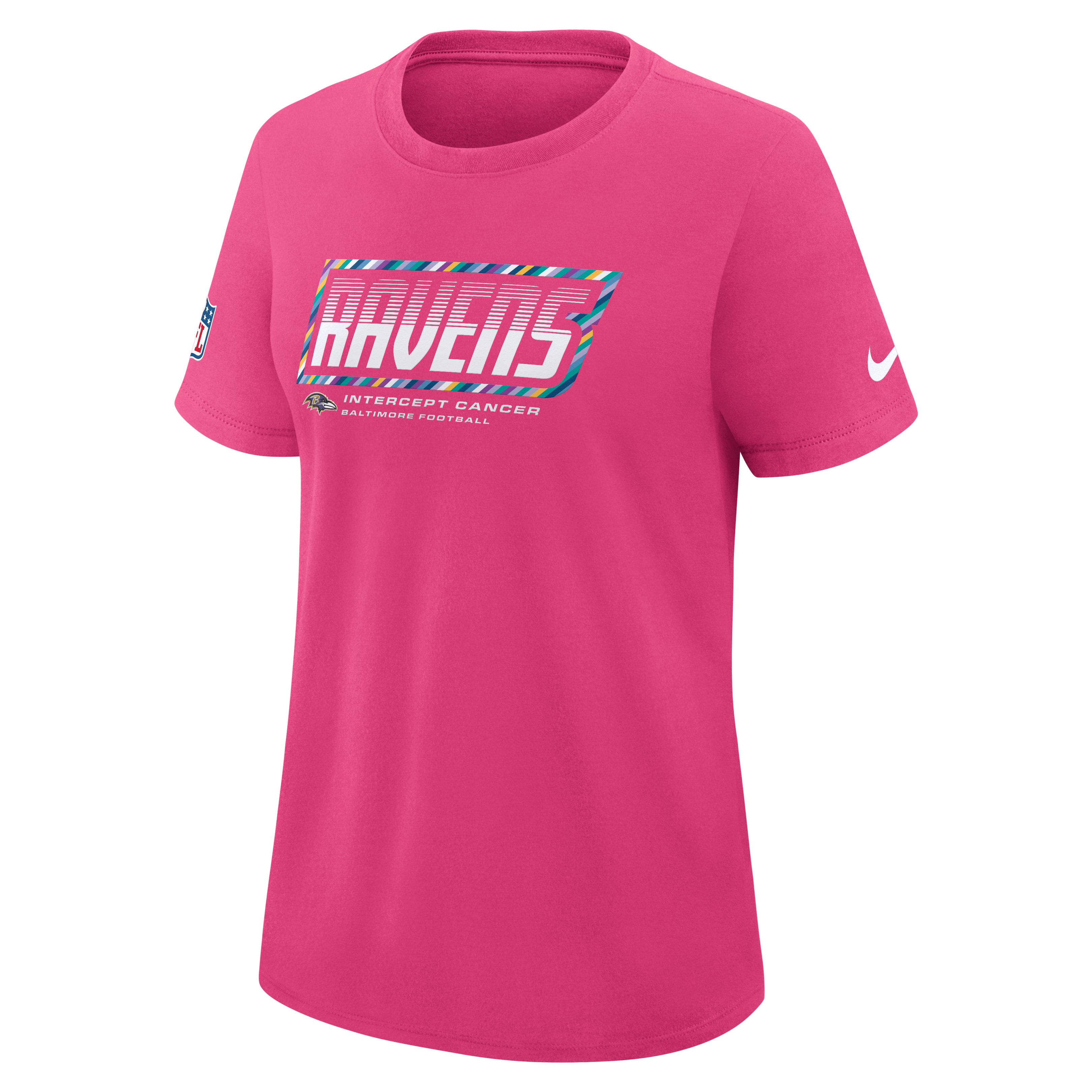 Women's Nike  Pink Baltimore Ravens 2026 NFL Crucial Catch Tri-Blend Dri-FIT T-Shirt