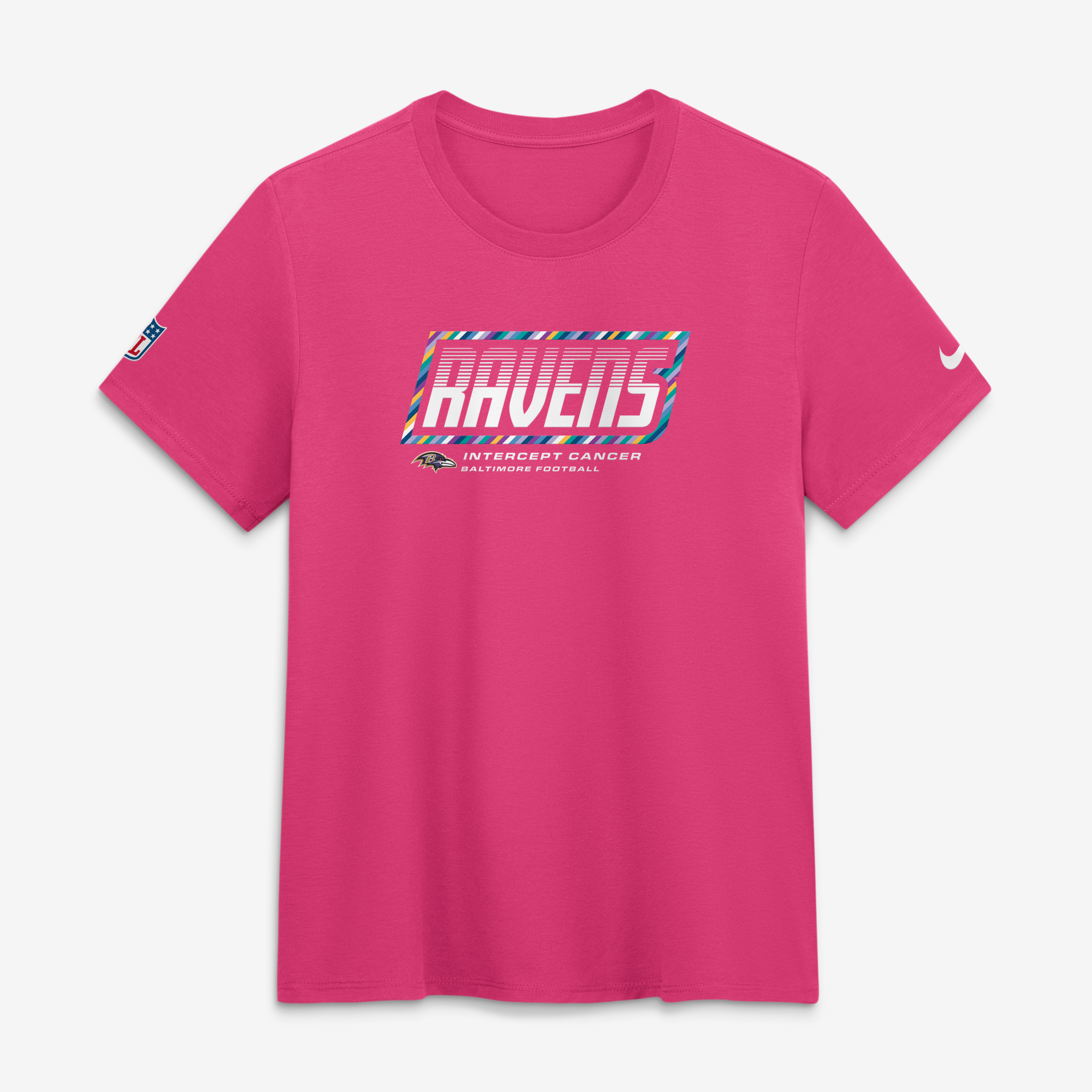 Women's Nike  Pink Baltimore Ravens 2026 NFL Crucial Catch Tri-Blend Dri-FIT T-Shirt
