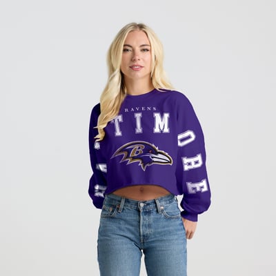 Baltimore Ravens Spirit Jersey Women's Cropped Long Sleeve T-Shirt - Purple