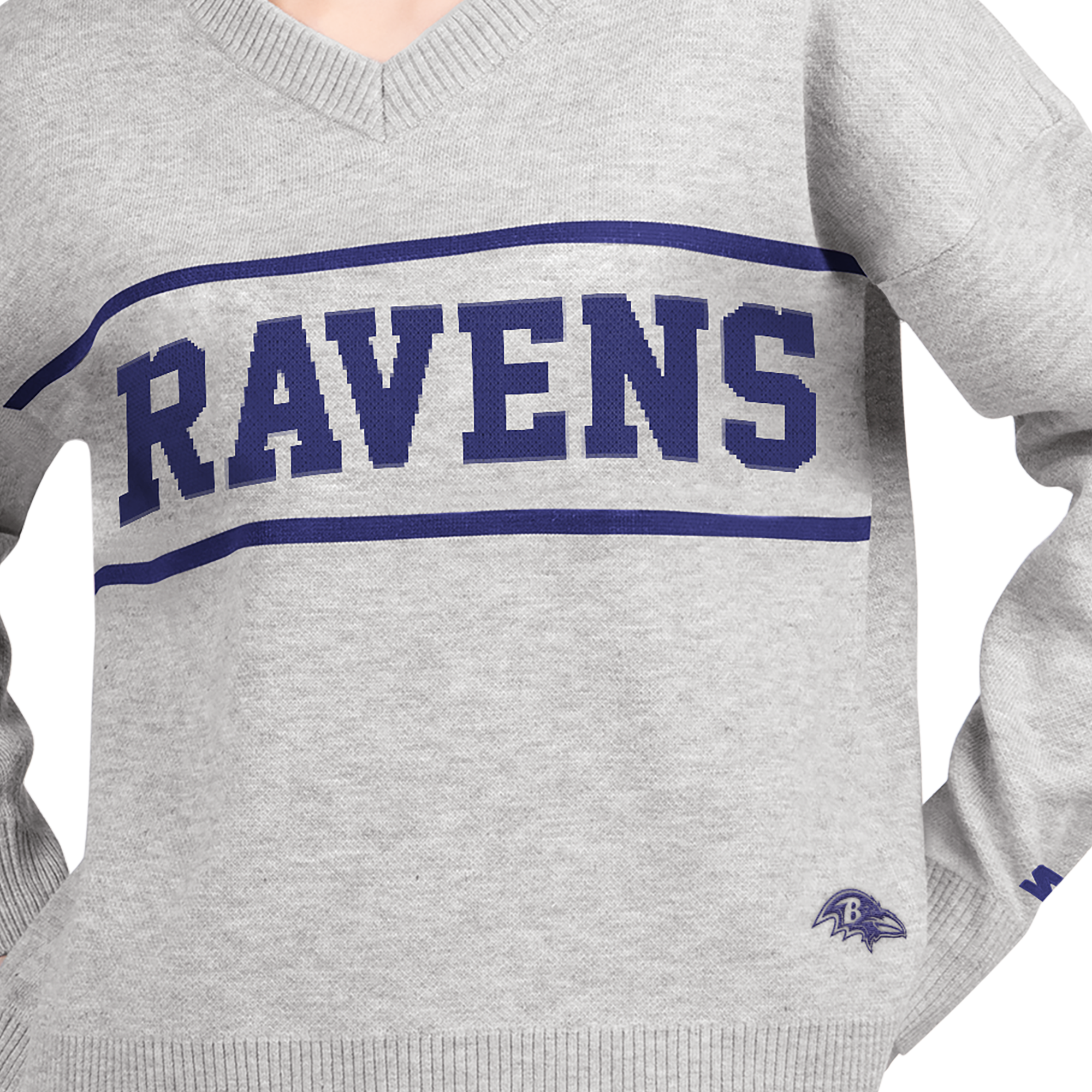Pull à col en V Starter gris Baltimore Ravens Best Shot pour femme