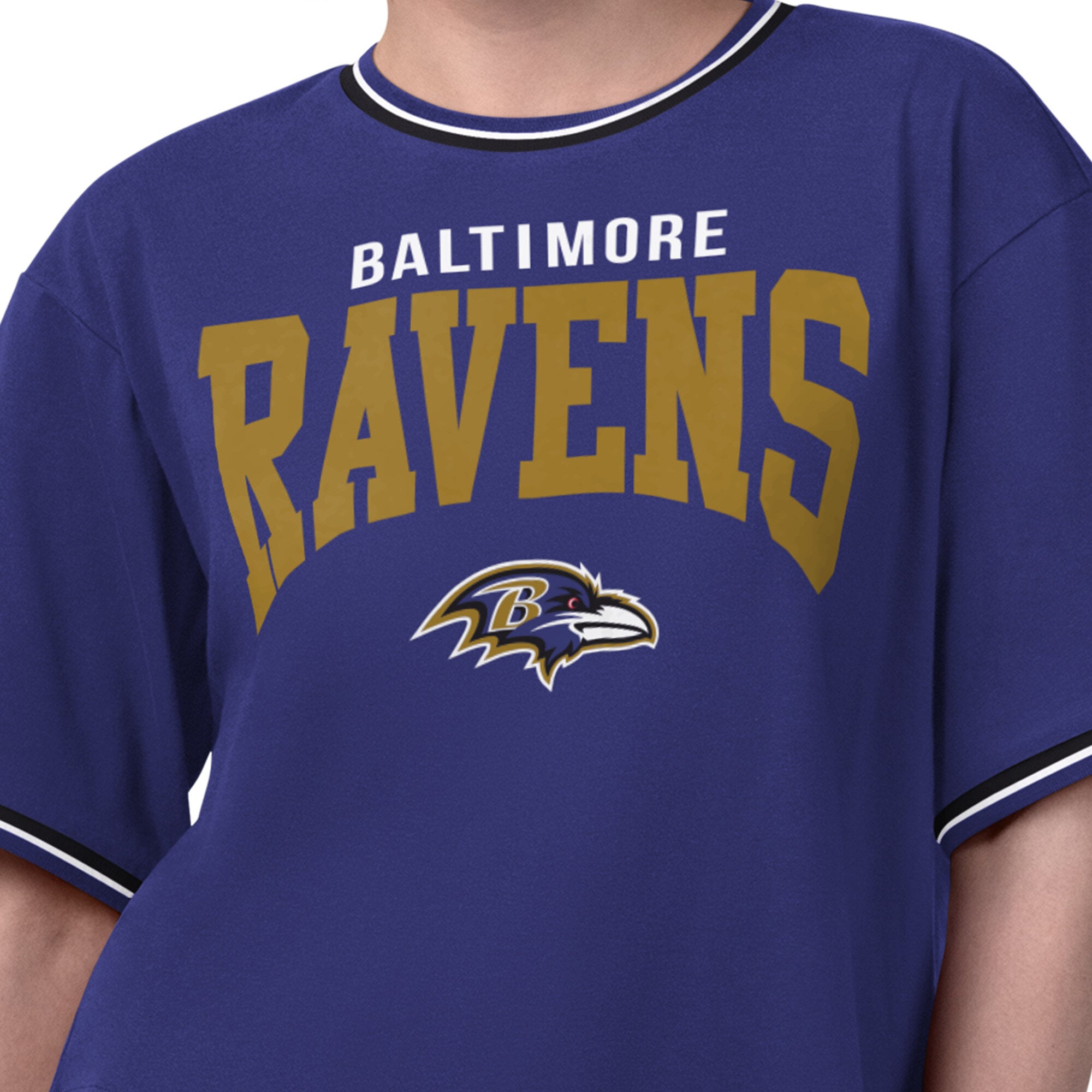 T-shirt court violet Starter pour femmes, modèle Ace des Ravens de Baltimore