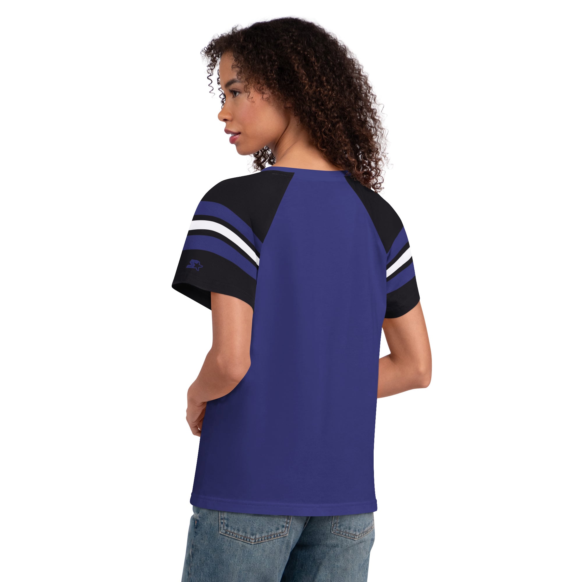 T-shirt raglan à col cranté violet Starter pour femme, Baltimore Ravens Game On