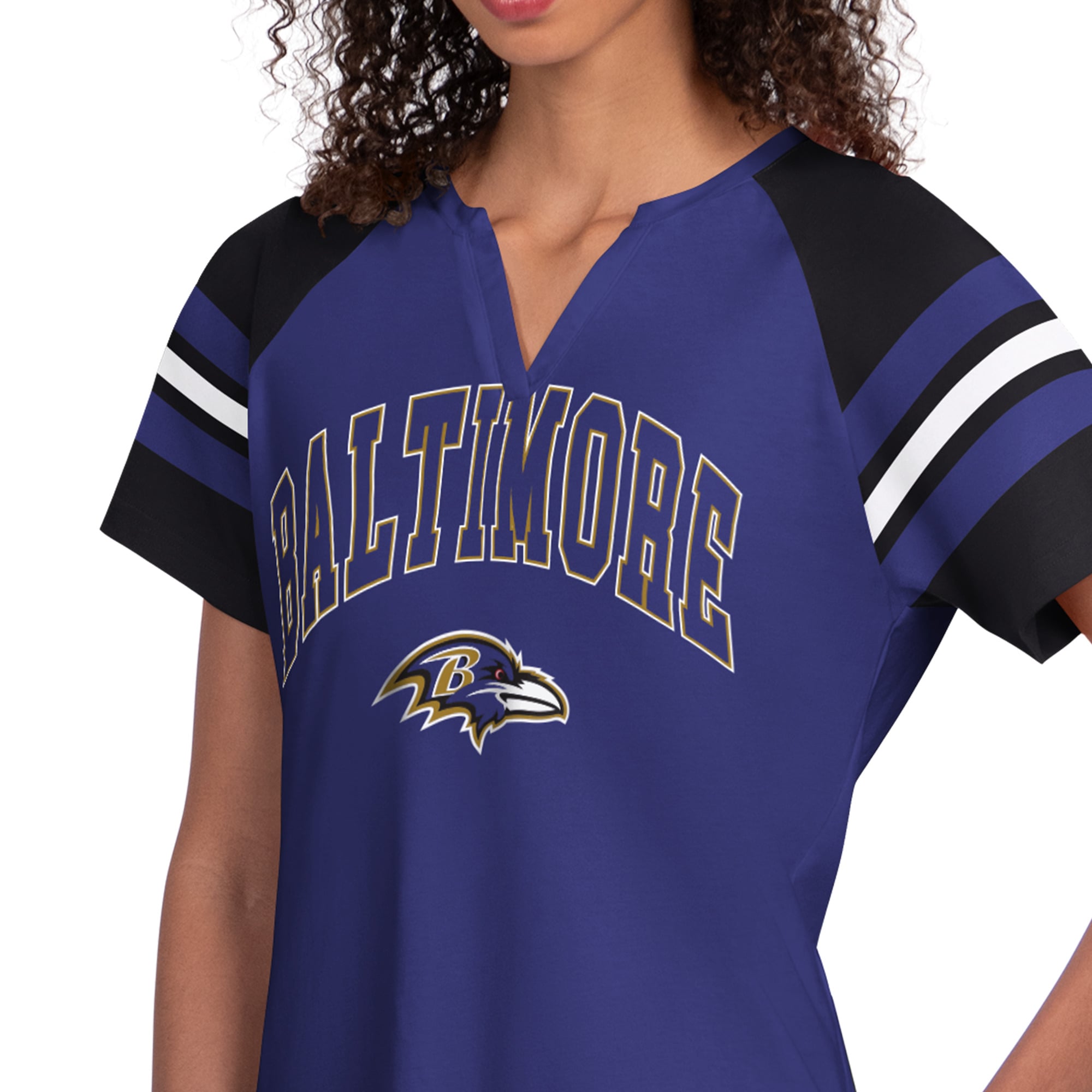 T-shirt raglan à col cranté violet Starter pour femme, Baltimore Ravens Game On
