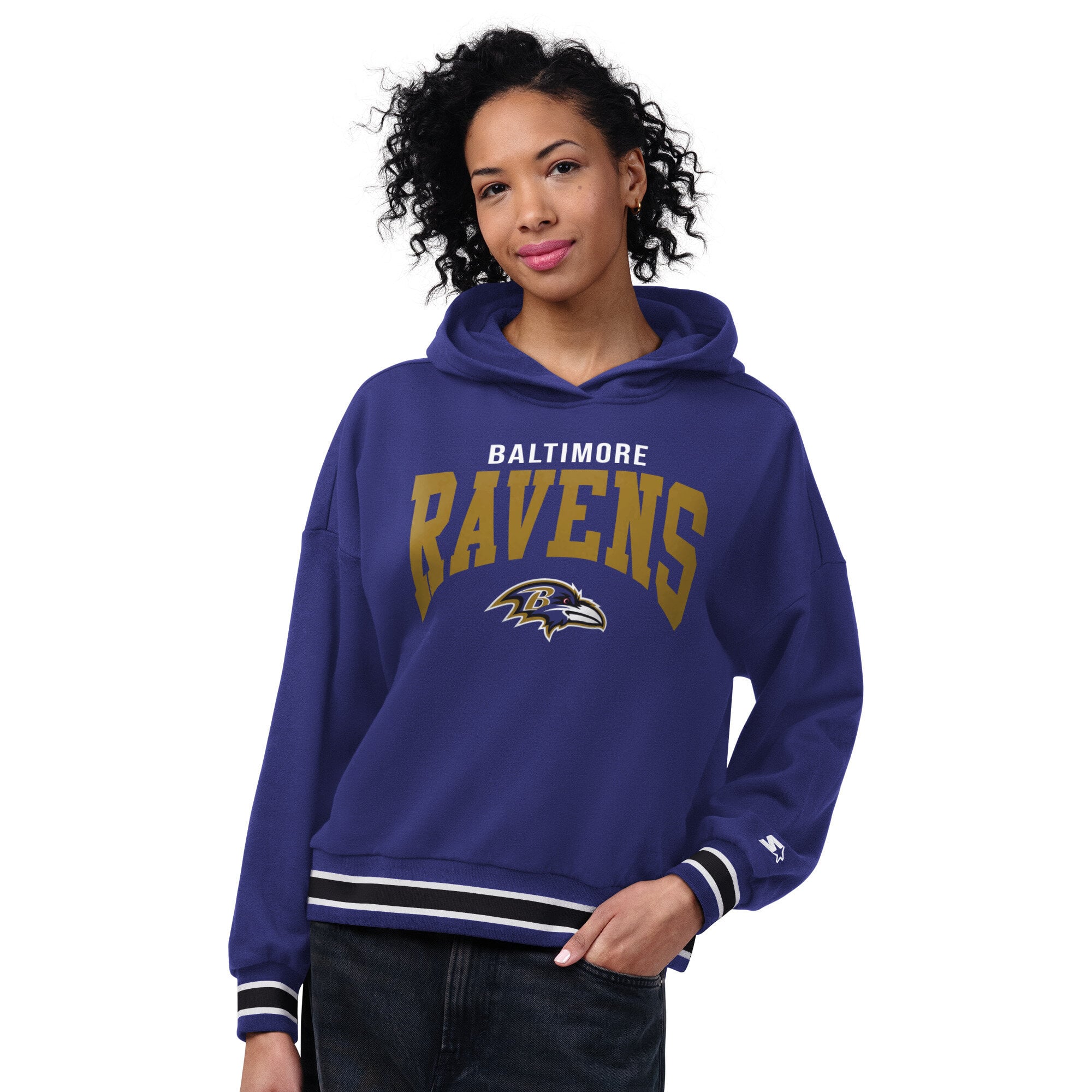 Sweat à capuche Starter violet pour femme, motif plaque d'appui des Ravens de Baltimore
