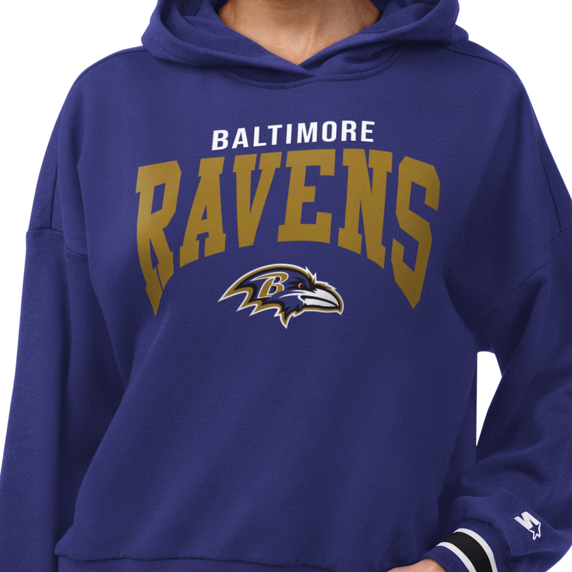 Sweat à capuche Starter violet pour femme, motif plaque d'appui des Ravens de Baltimore