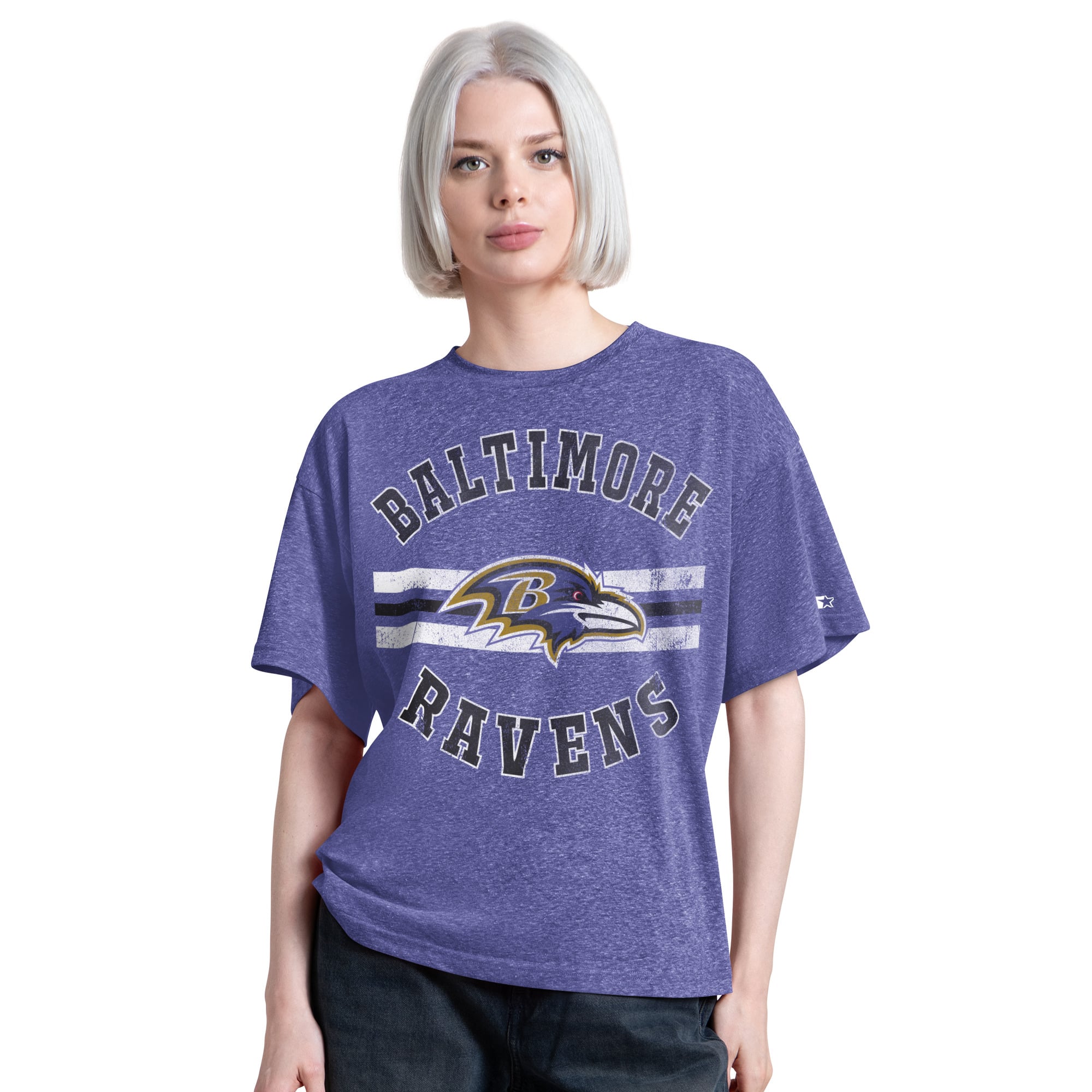 T-shirt Starter violet pour femme, modèle Baltimore Ravens Jump Shot Boyfriend Tri-Blend