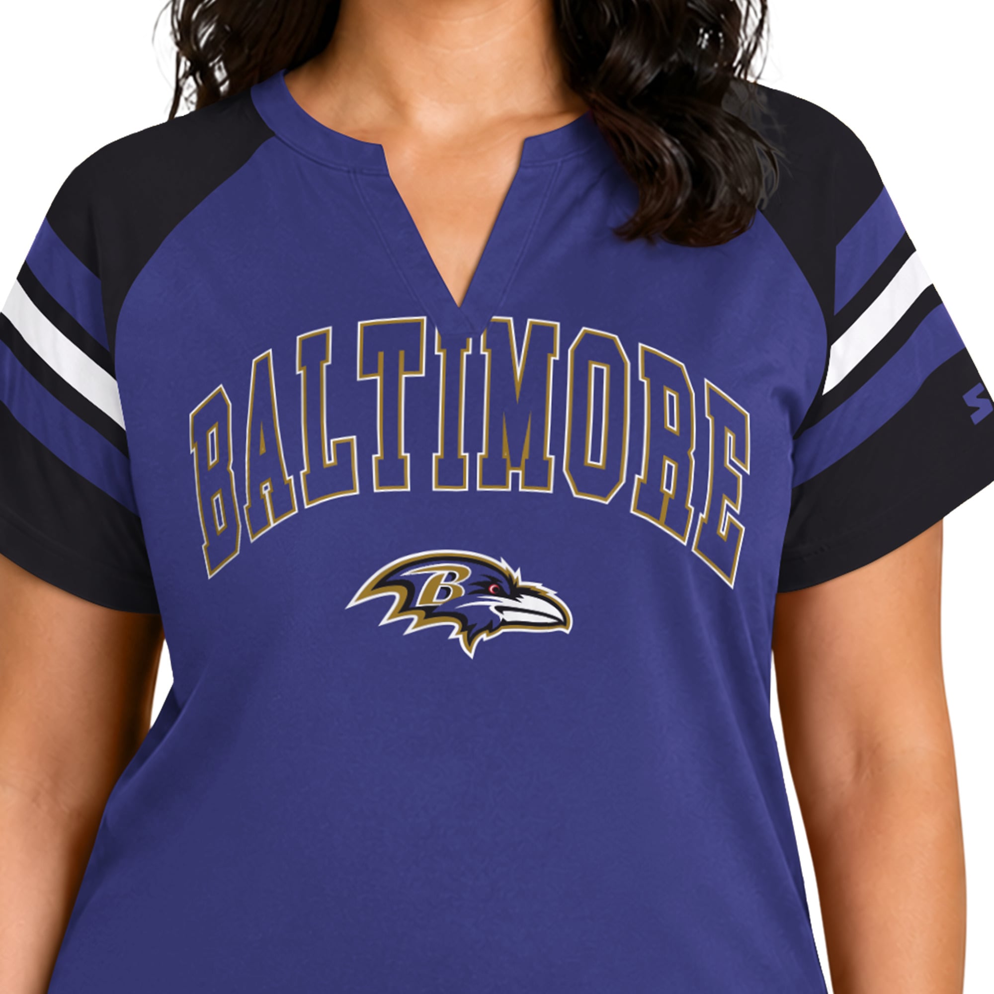 T-shirt raglan à col cranté Starter violet Baltimore Ravens pour femme, grande taille