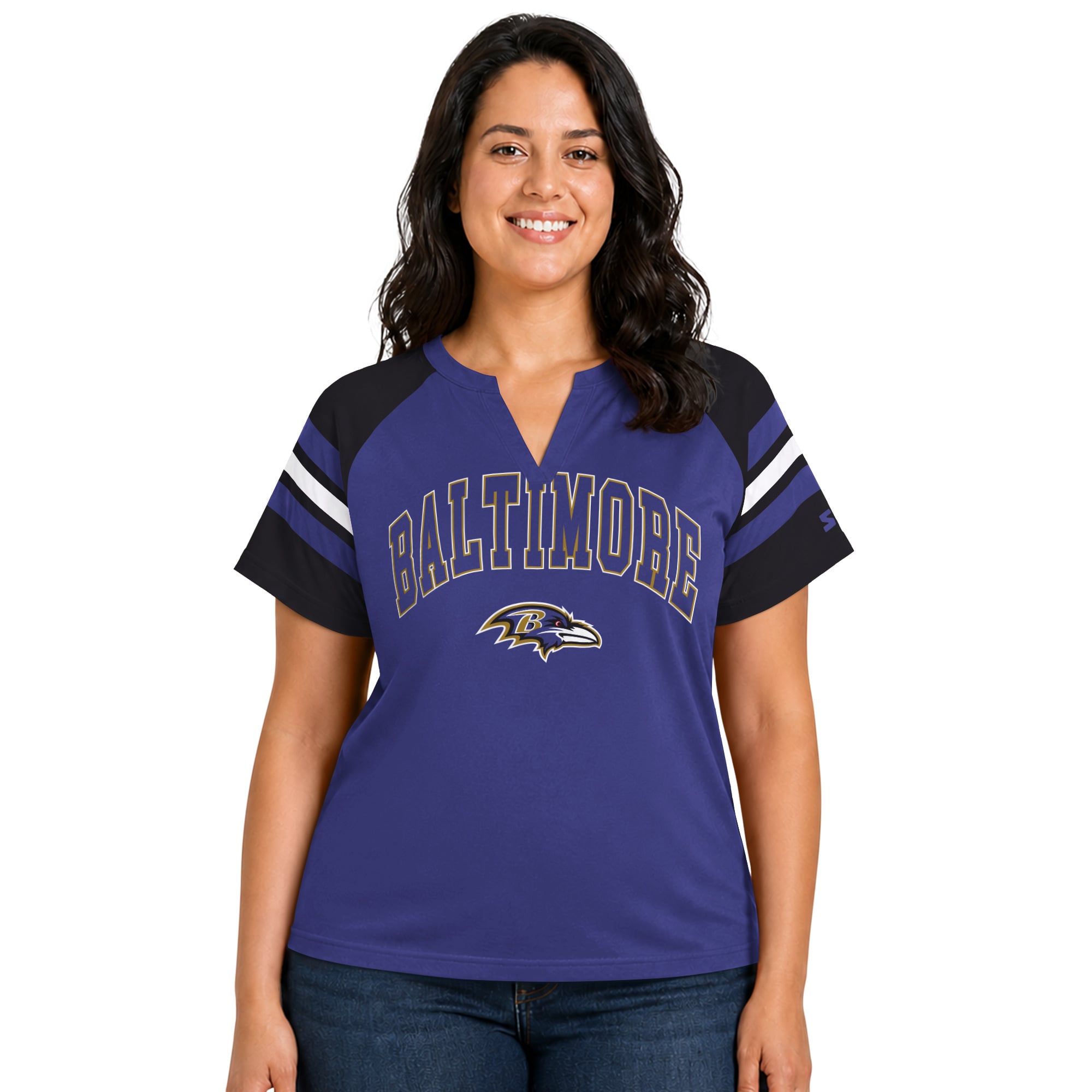T-shirt raglan à col cranté Starter violet Baltimore Ravens pour femme, grande taille