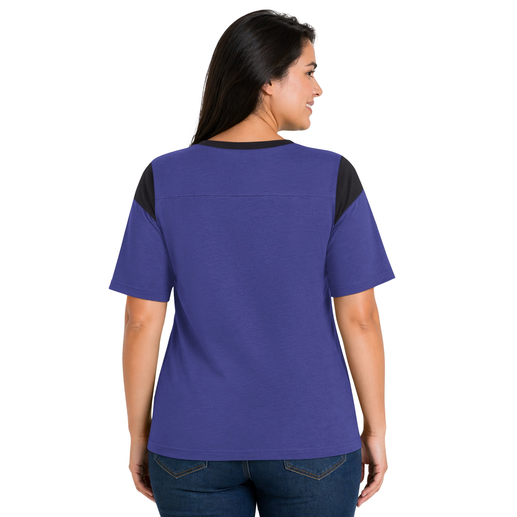 T-shirt Starter violet pour femme, Baltimore Ravens, grande taille, style linebacker, en jersey flammé.