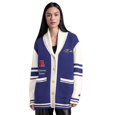 Baltimore Ravens Starter Women's Strike Zone Shawl-Collar Button-Up Cardigan - Purple
