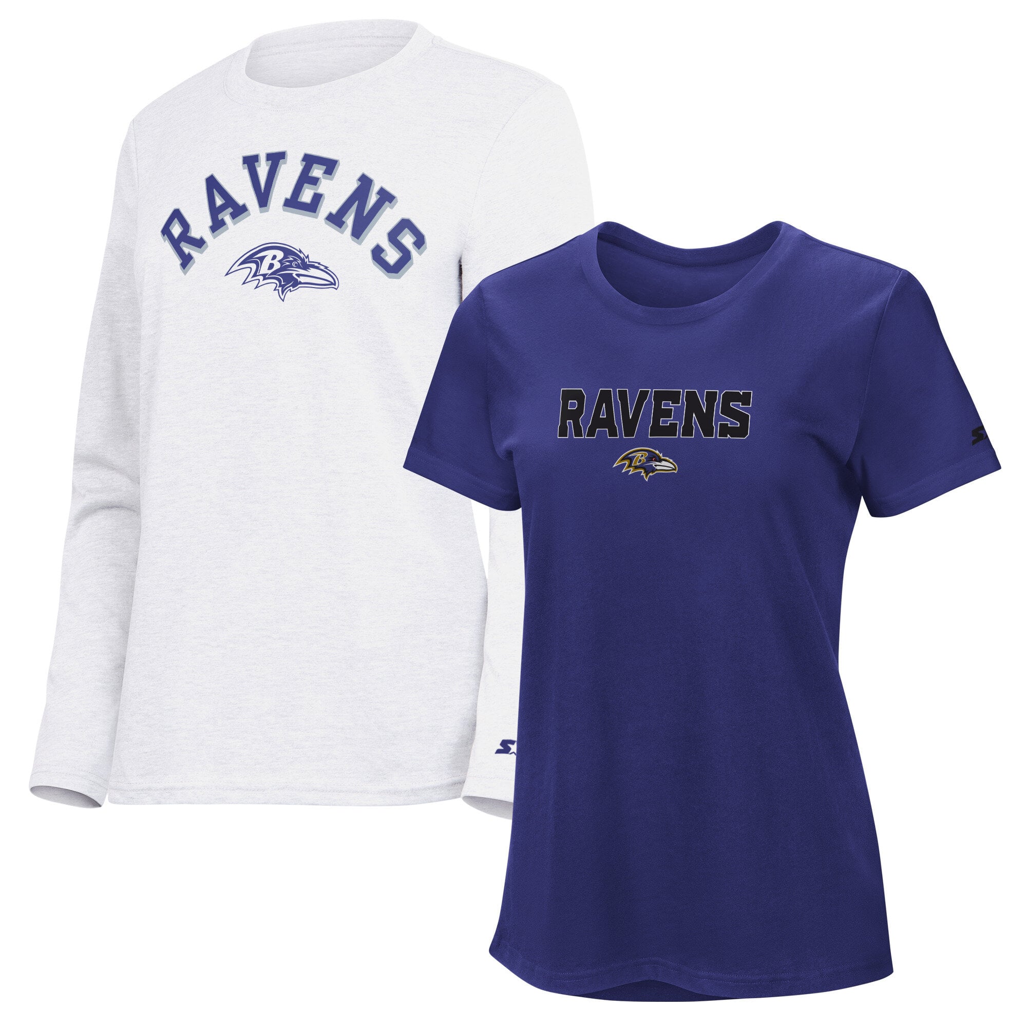 Pack de t-shirts à manches courtes et longues Starter pour femmes, violet/gris cendré, Baltimore Ravens