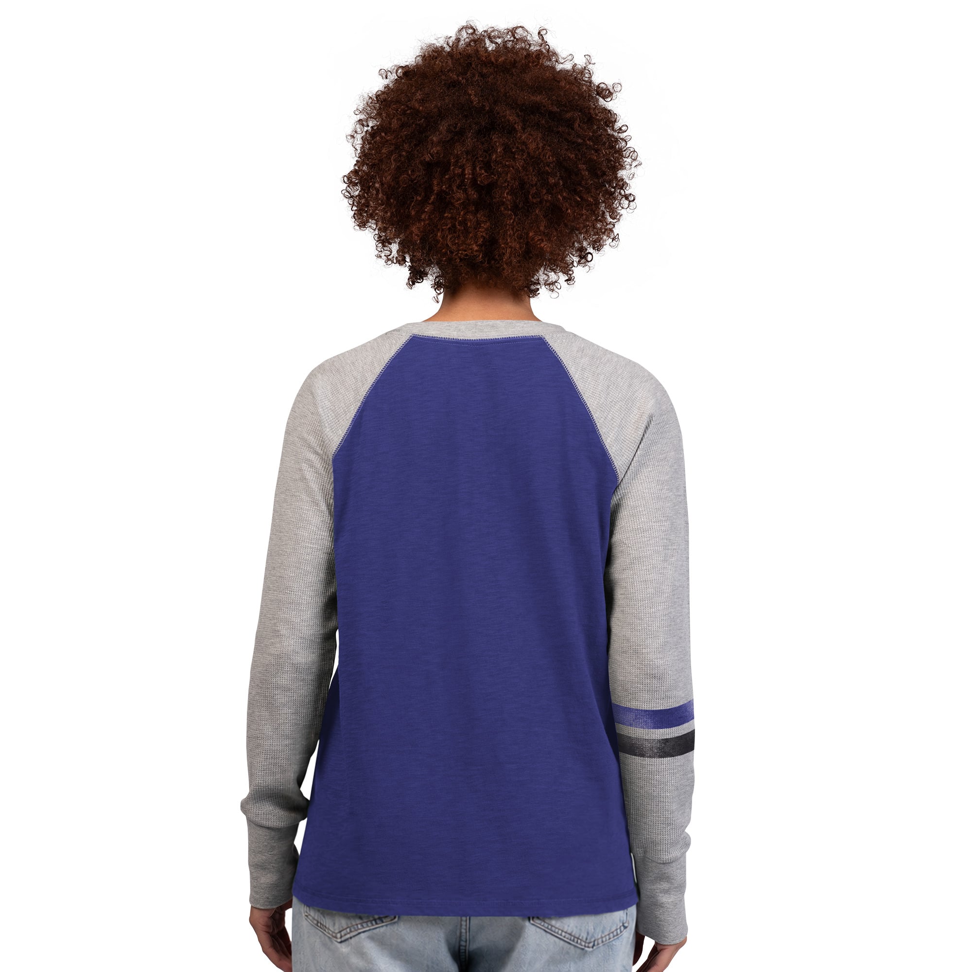 T-shirt à manches longues raglan en maille gaufrée Starter pour femmes, violet/gris, Baltimore Ravens