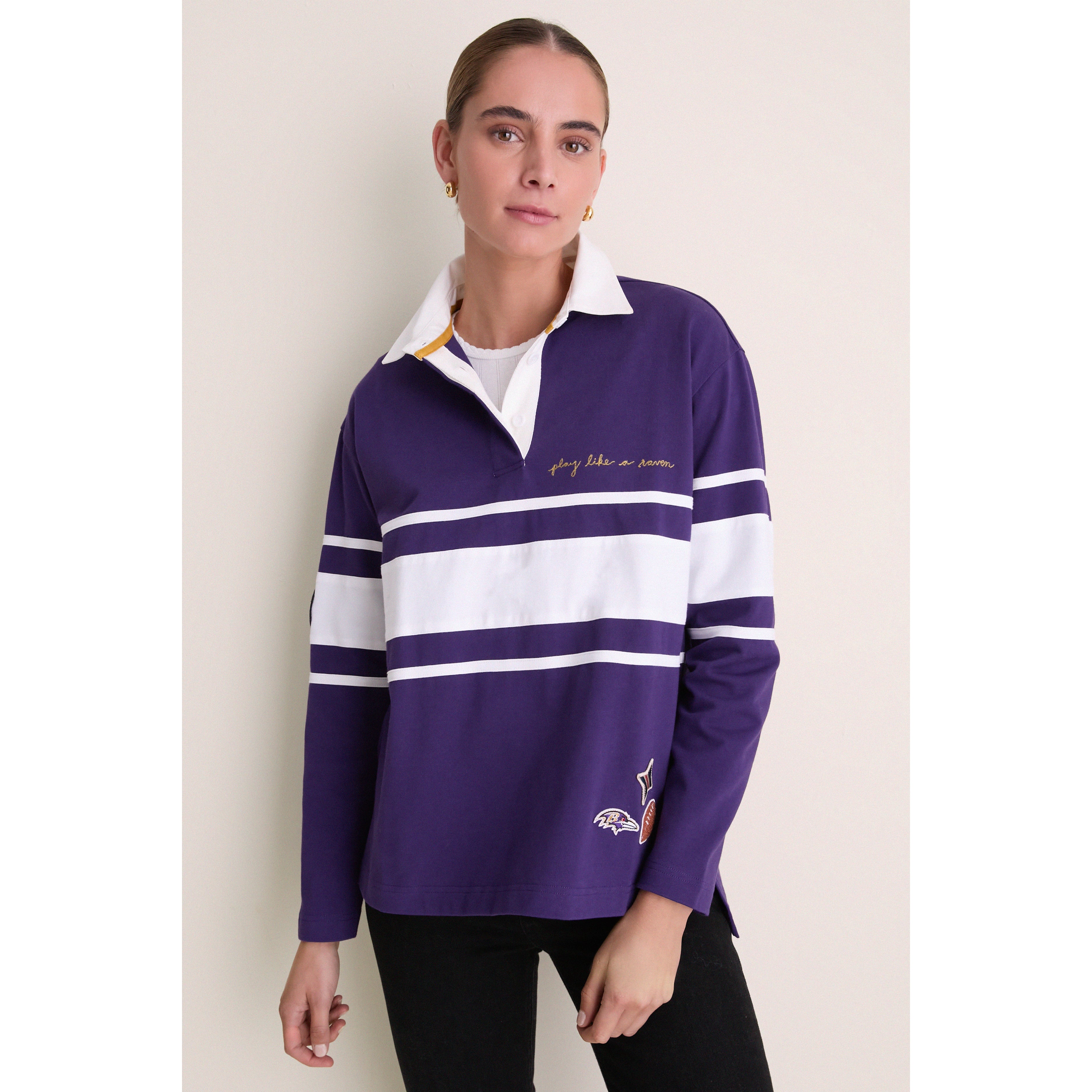 Polo de rugby à manches longues Tuckernuck violet Baltimore Ravens pour femme